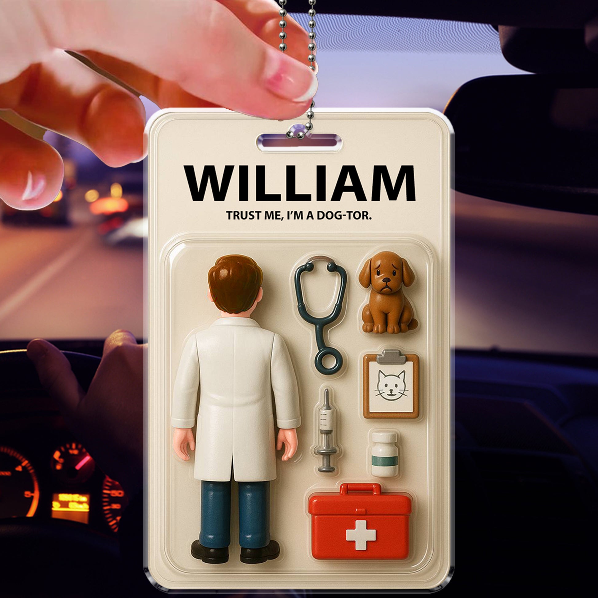 Funny Veterinarian Car Ornament - Personalized with Name & "Dog-tor" Quote