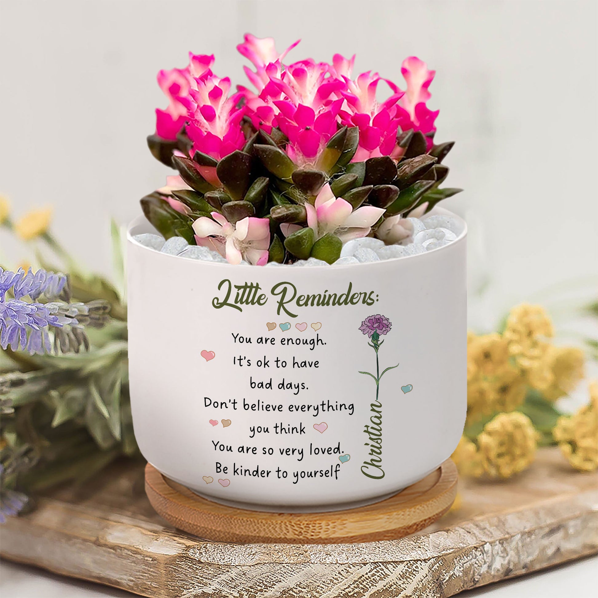 Give the Gift of Encouragement: Personalized Birth Flower Plant Pot with Inspirational Message