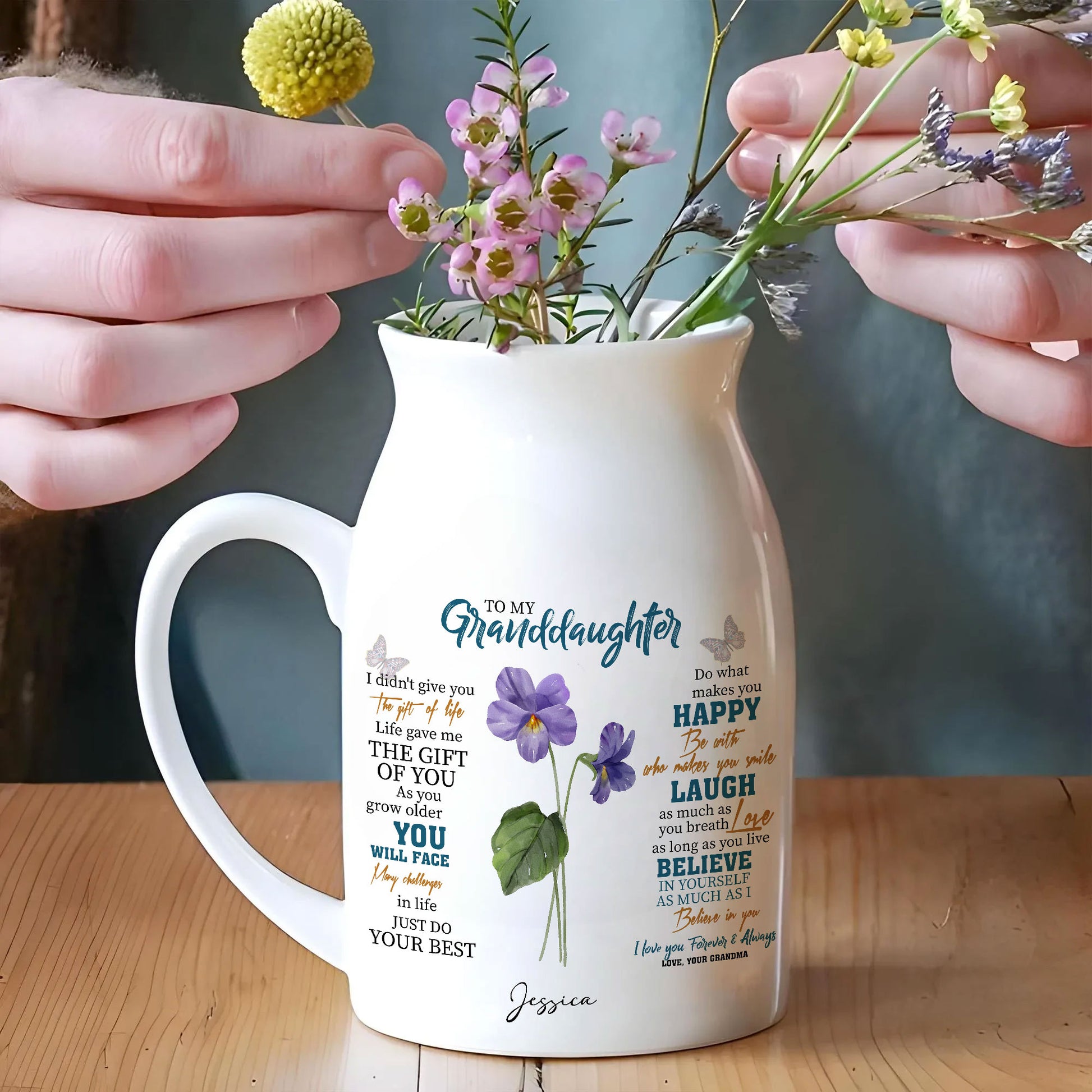 Granddaughter God Says You Are Birth Flower Personalized Ceramic Vase, Custom Daughter Gift