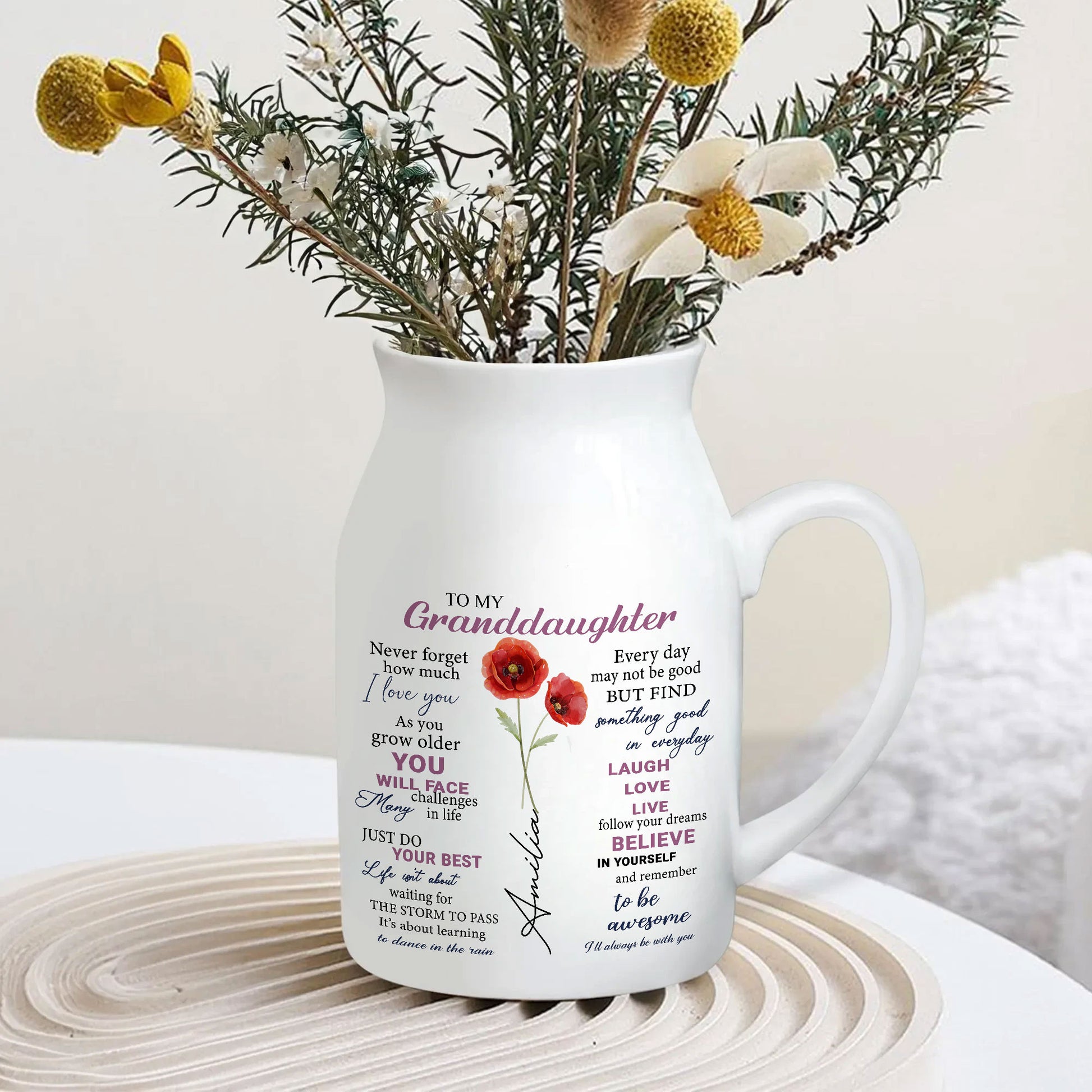 Granddaughter Never Forget How Much I Love You Birth Month Flower Ceramic Vase
