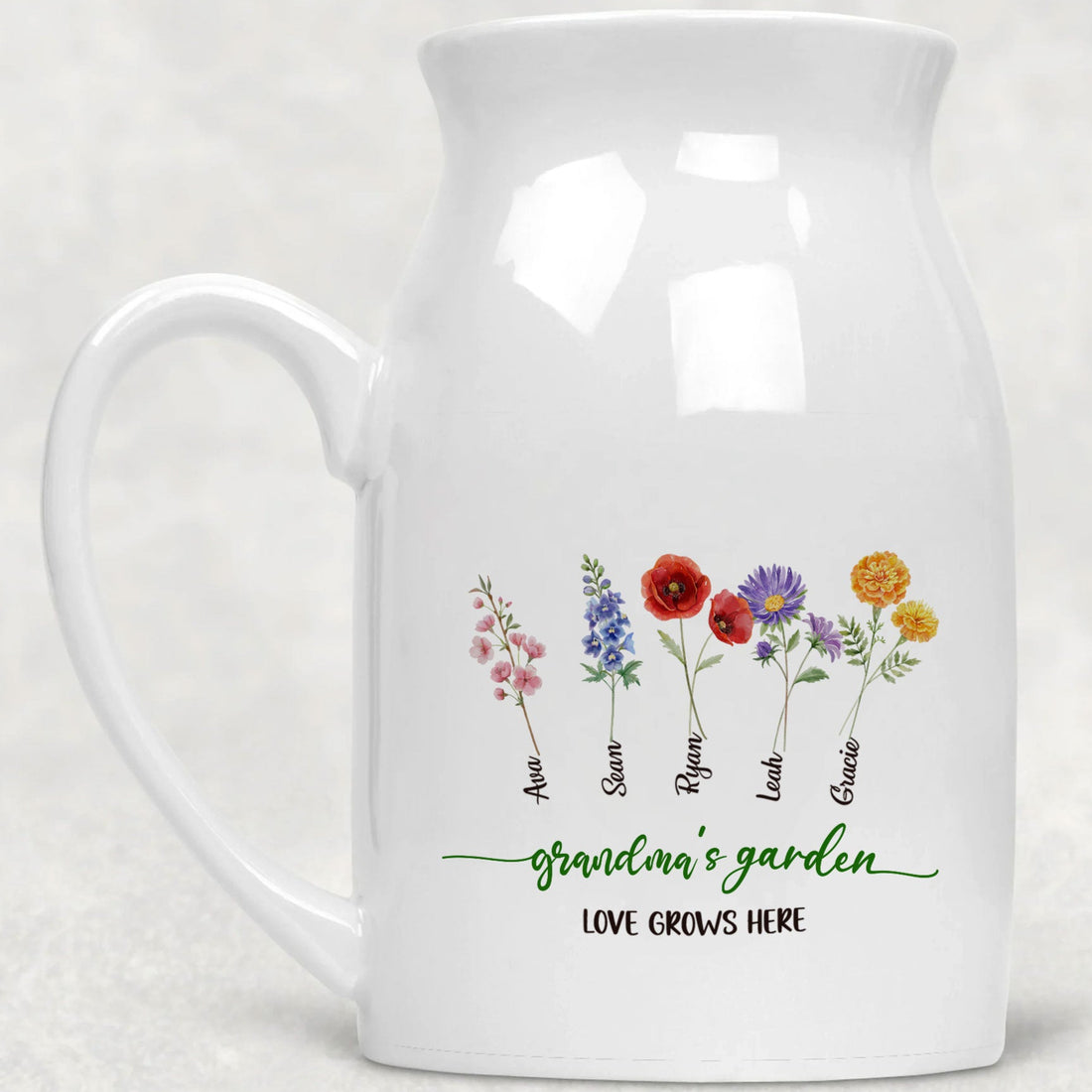 Grandma Garden Love Grows Here Birth Flower Personalized Ceramic Vase