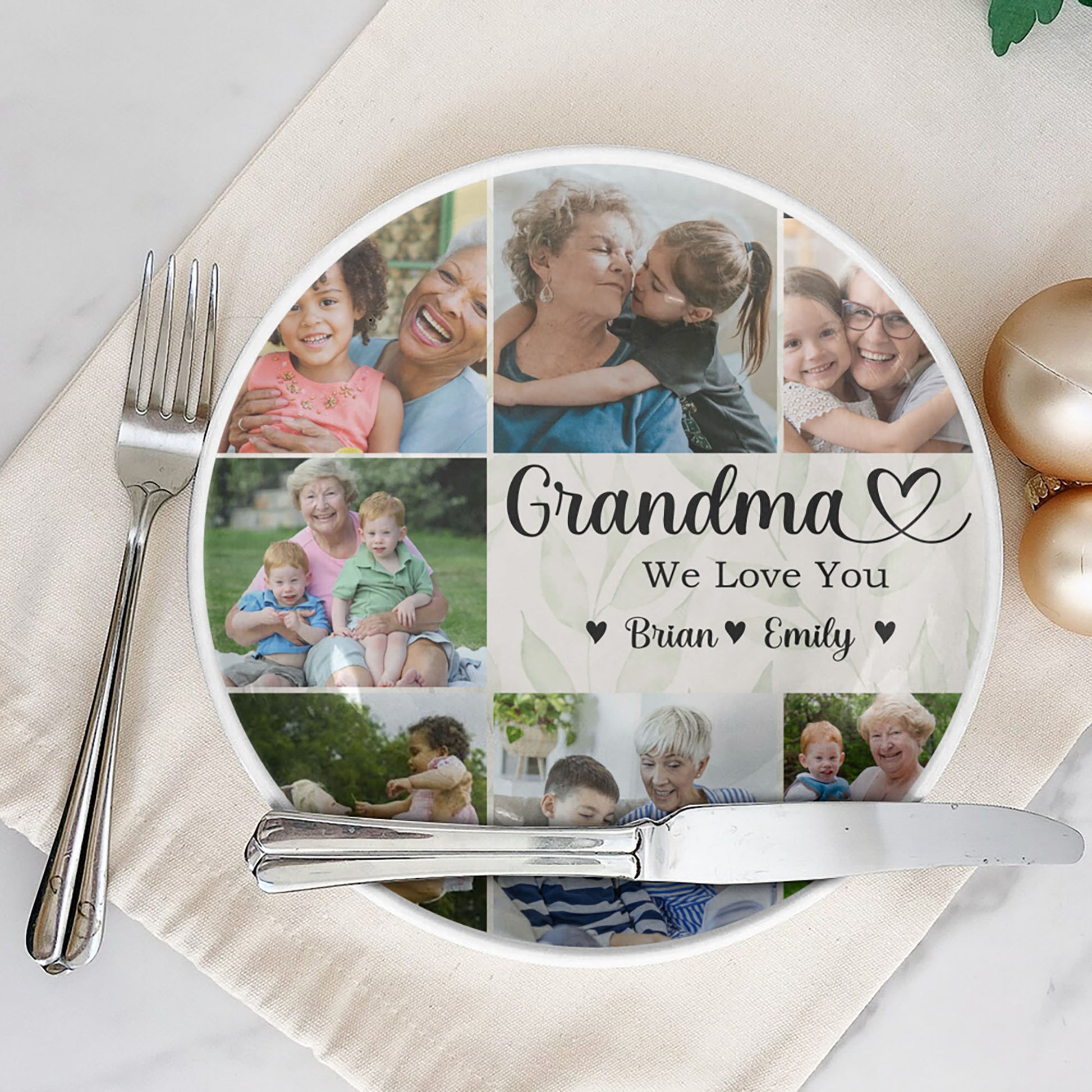 Grandma We Love You Custom Grandchild's Name With Birth Flower Ceramic Plate