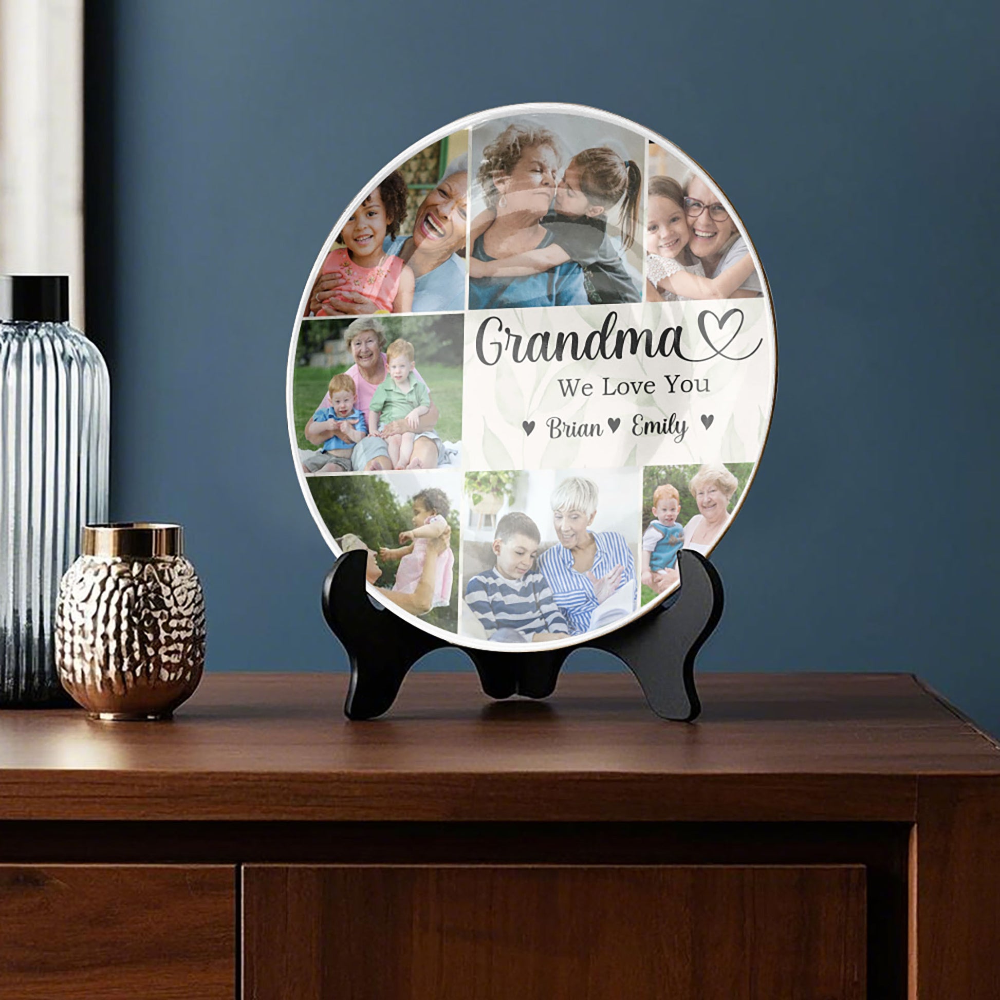 Grandma We Love You Custom Grandchild's Name With Birth Flower Ceramic Plate, Gift For Mom