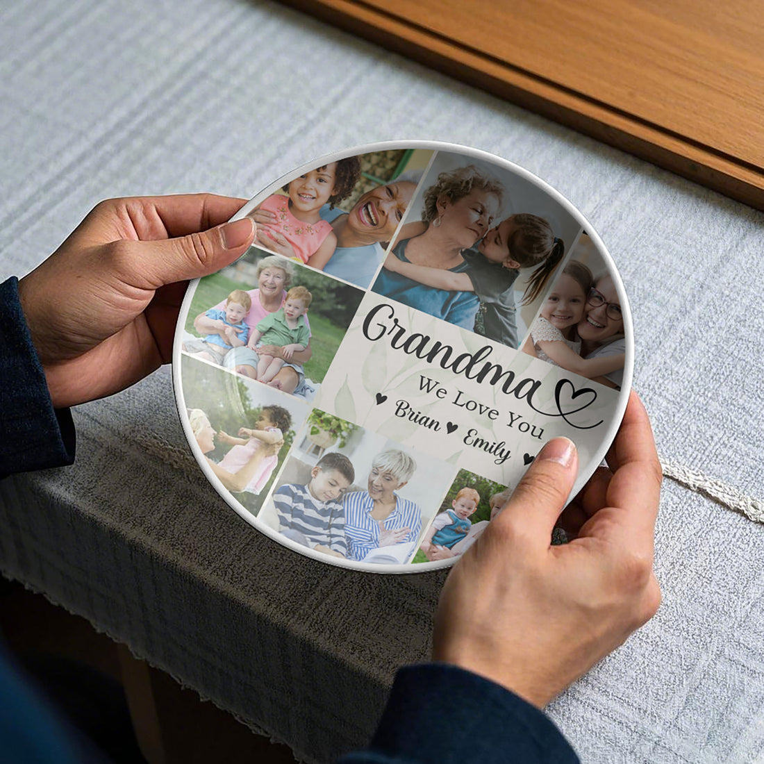 Grandma We Love You Custom Grandchild's Name With Birth Flower Ceramic Plate, Gift For Mom, Gift For Grandma, Mother's Day Gift