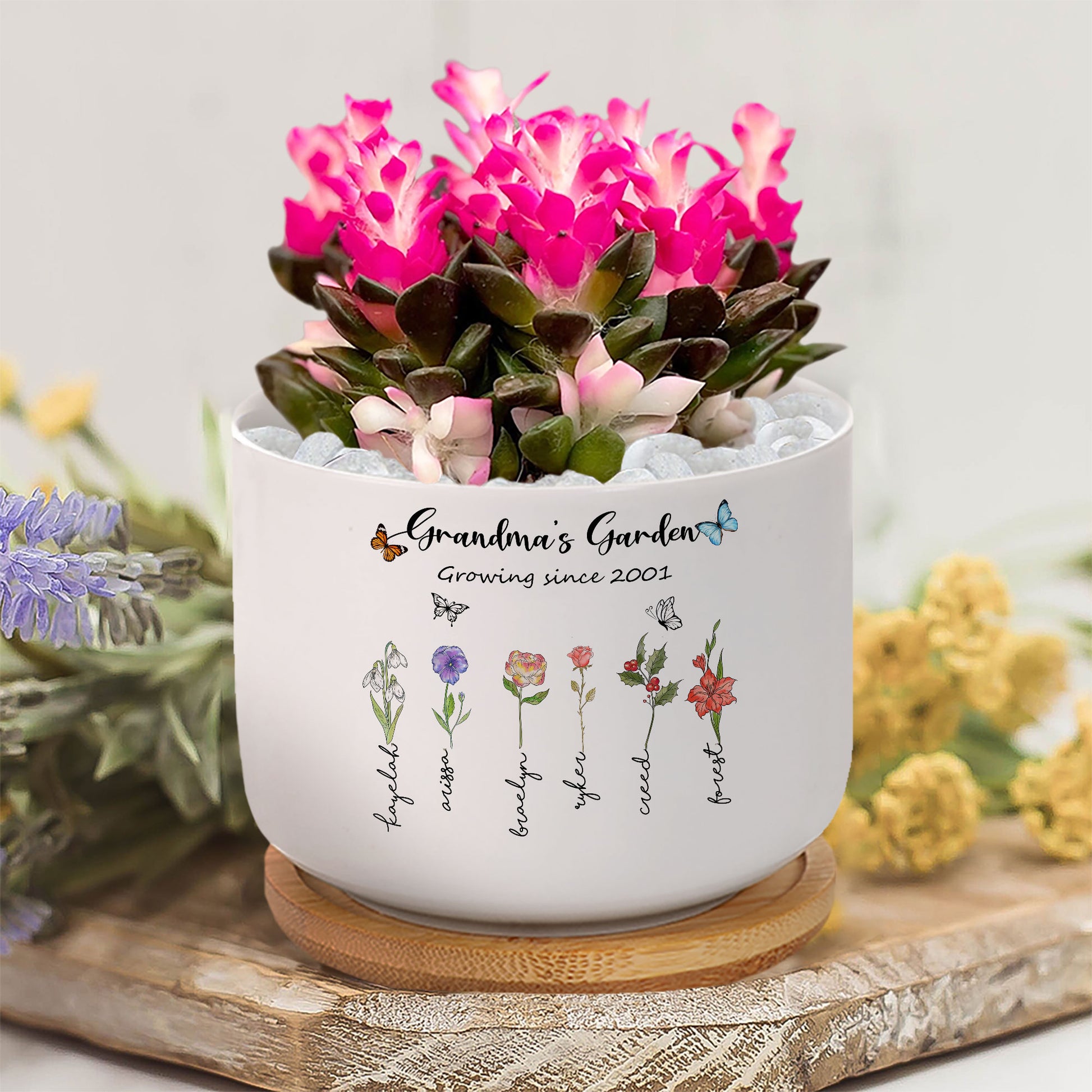 Grandma's Garden: A Personalized Birth Flower Pot Growing Since [Custom Year]