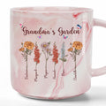 Grandma's Garden Custom Grandchild's Name With Birth Flower Marble Mug, Gift For Mom