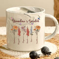 Grandma's Garden Custom Grandchild's Name With Birth Flower Marble Mug, Gift For Mom, Gift For Grandma