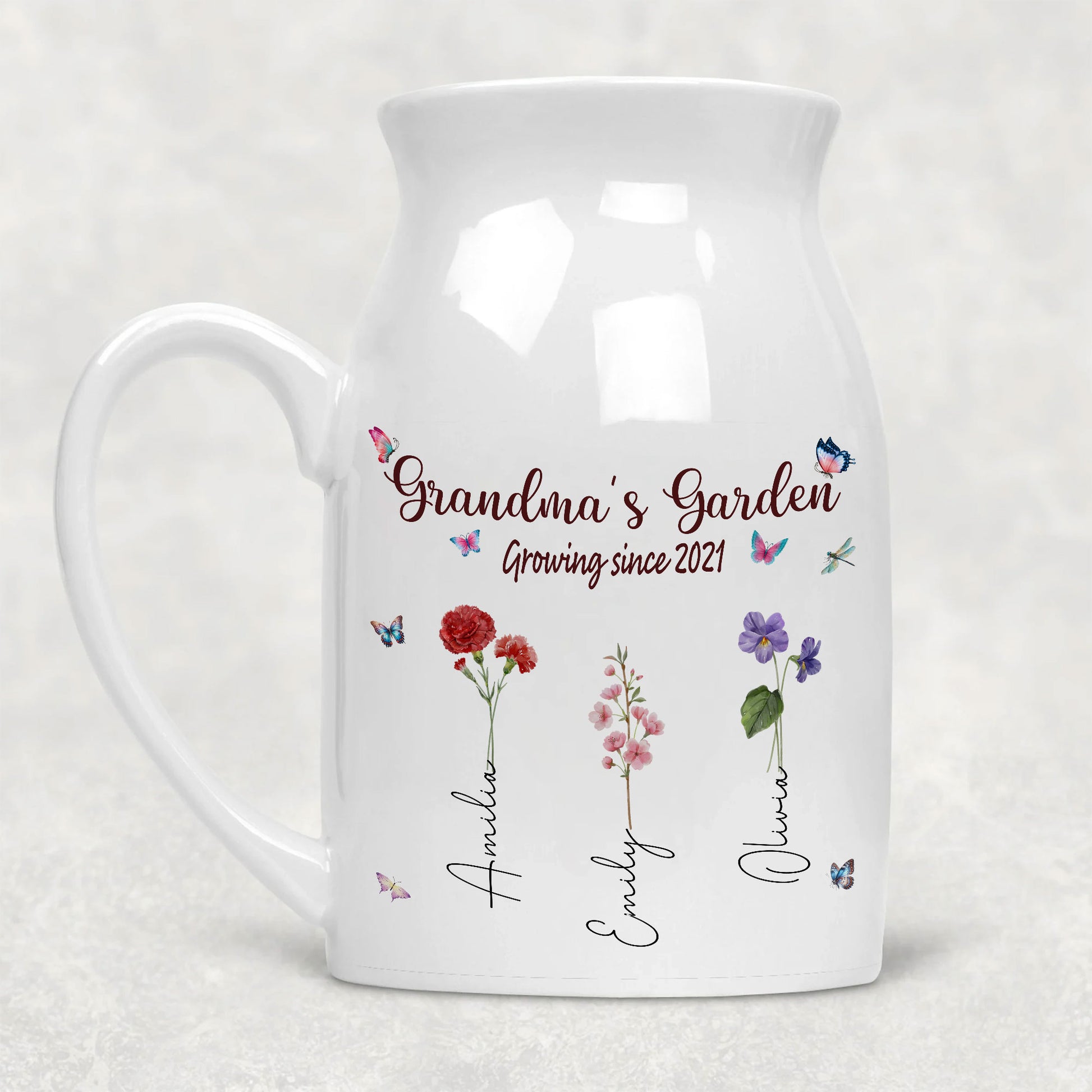 Grandma's Garden Growing Since Birth Flower Personalized Ceramic Vase