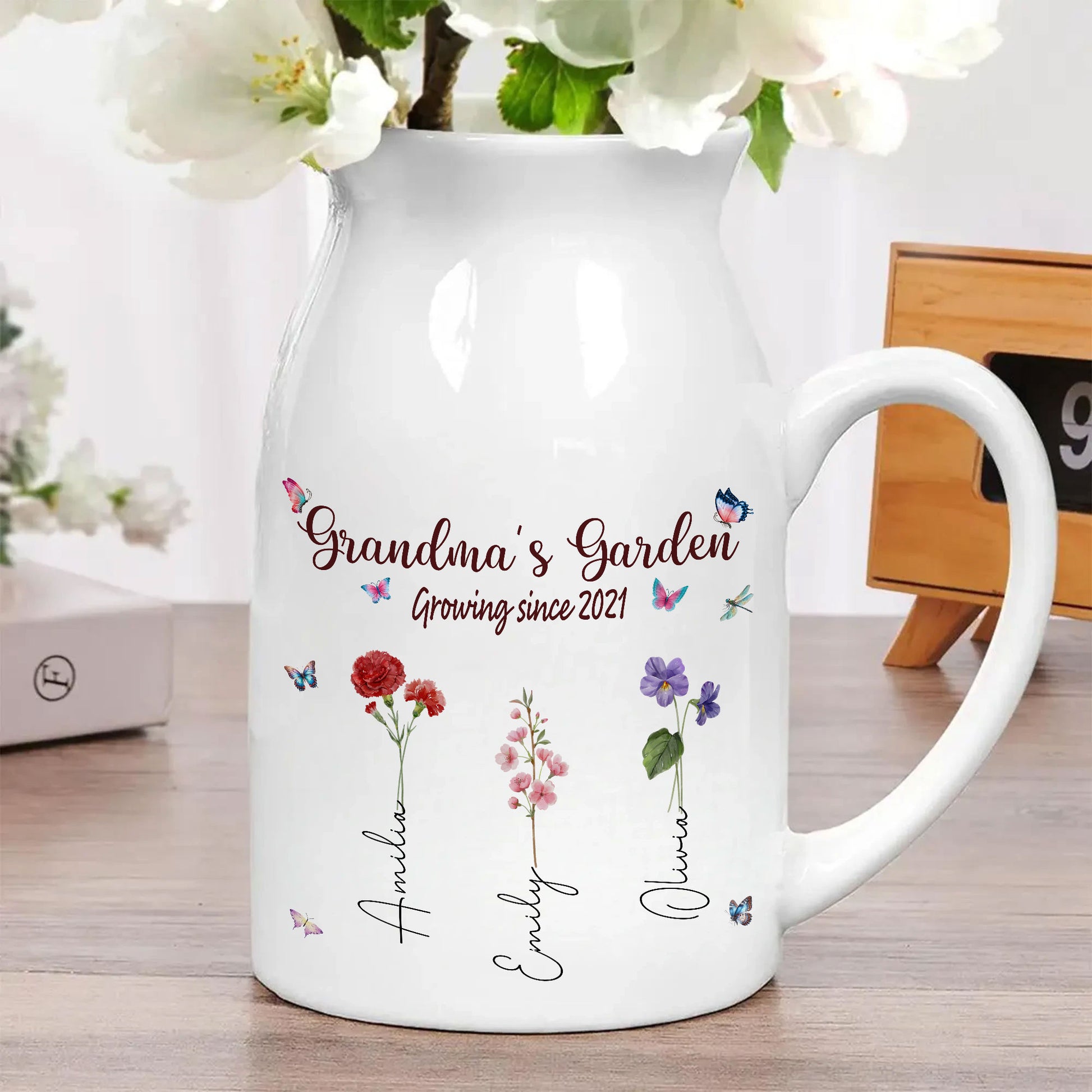 Grandma's Garden Growing Since Birth Flower Personalized Ceramic Vase, Custom Grandma Gift