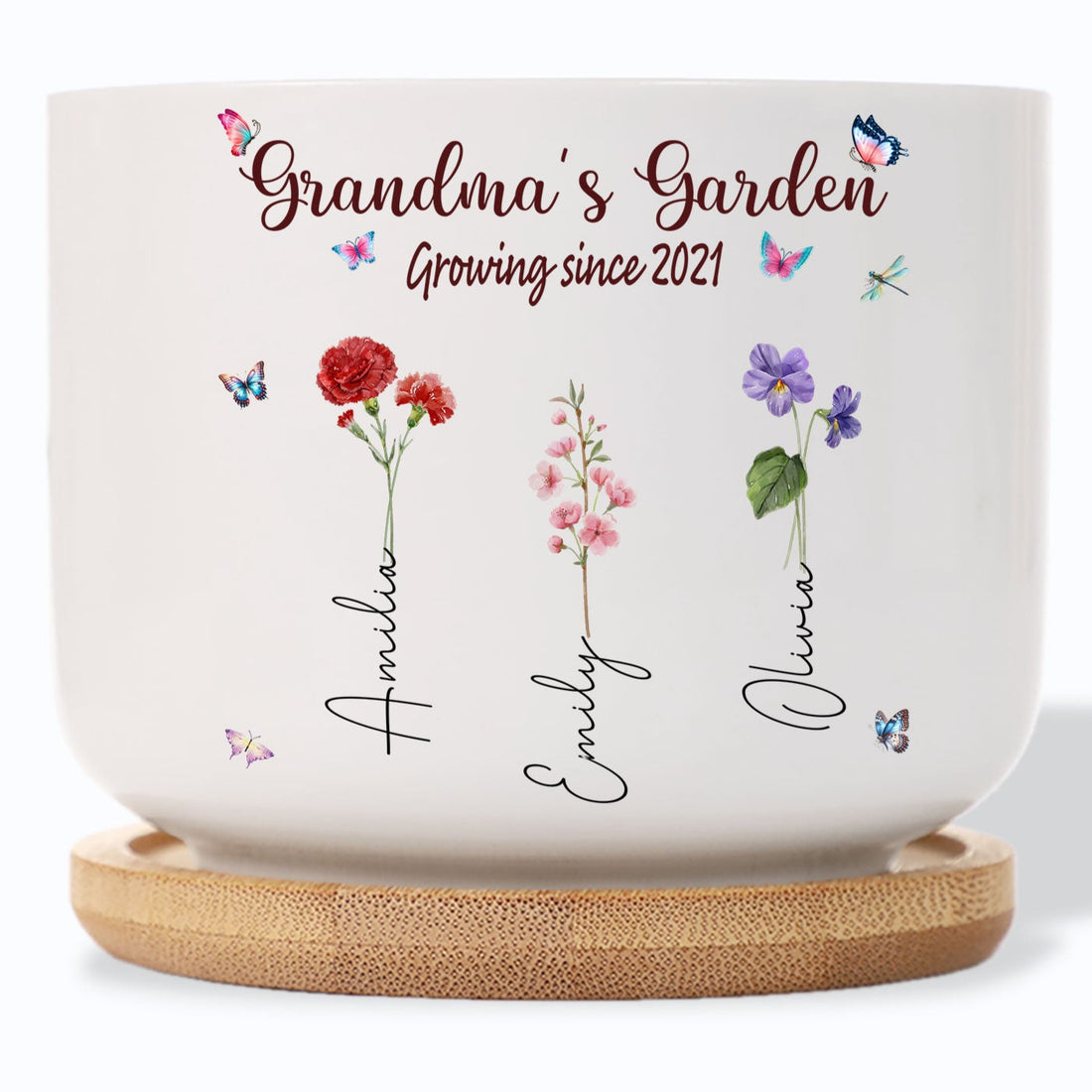 Grandma's Garden Growing Since Birth Flower Personalized Plant Pot (X)