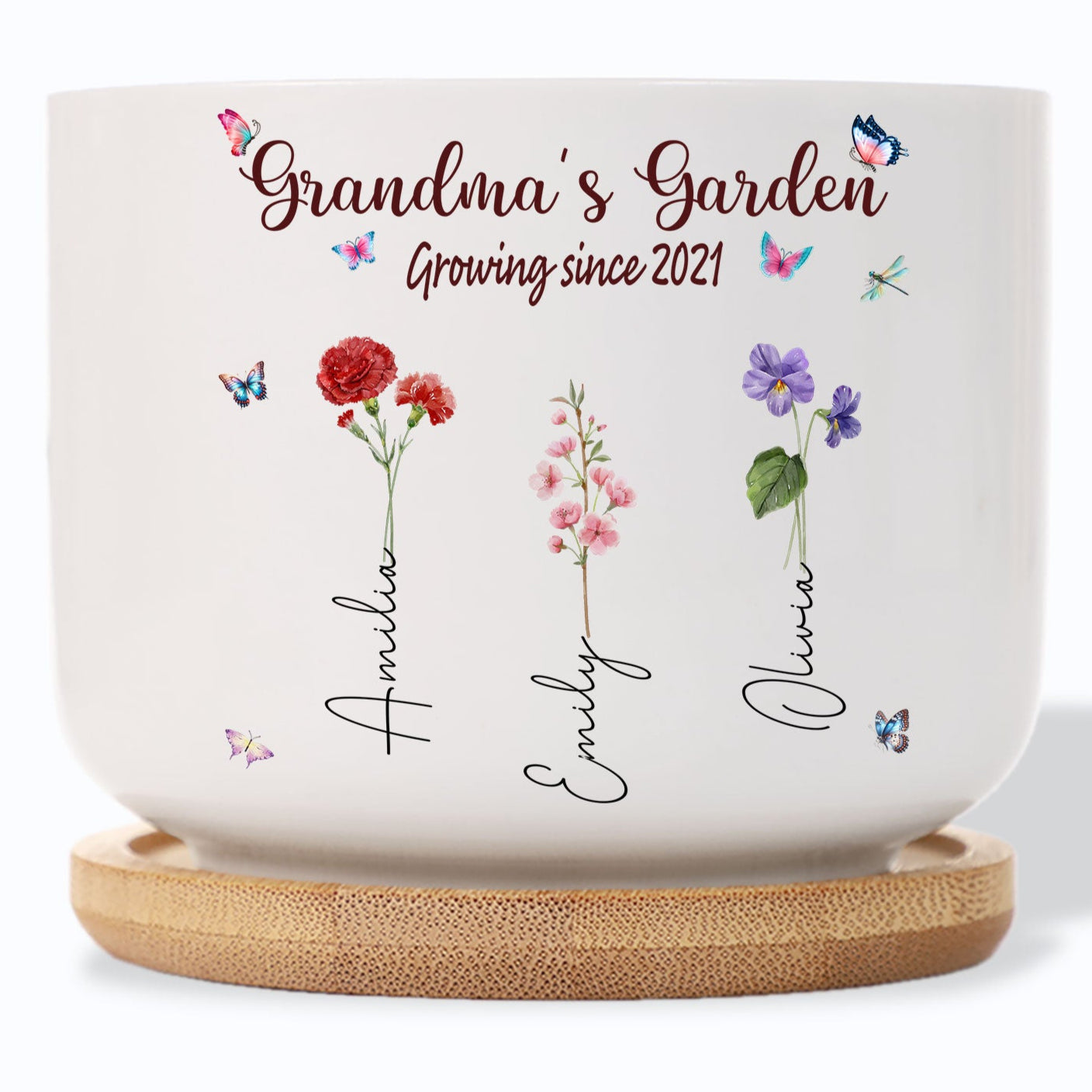 Grandma's Garden Growing Since Birth Flower Personalized Plant Pot (X)