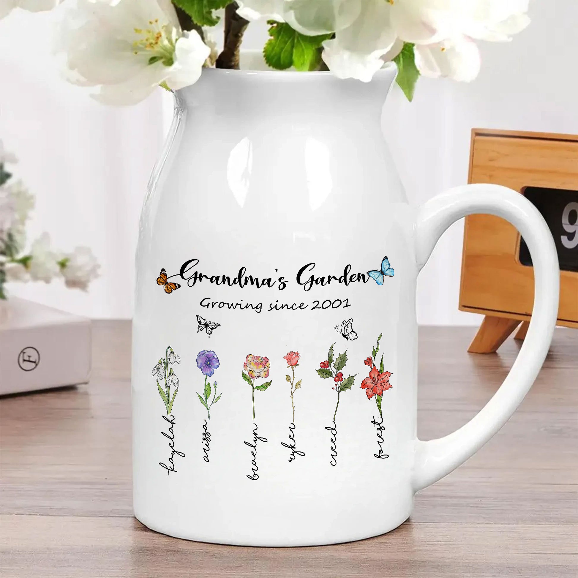 Grandma's Garden Growing Since Custom Year Birth Flower Personalized Ceramic Vase, Custom Besties Gift