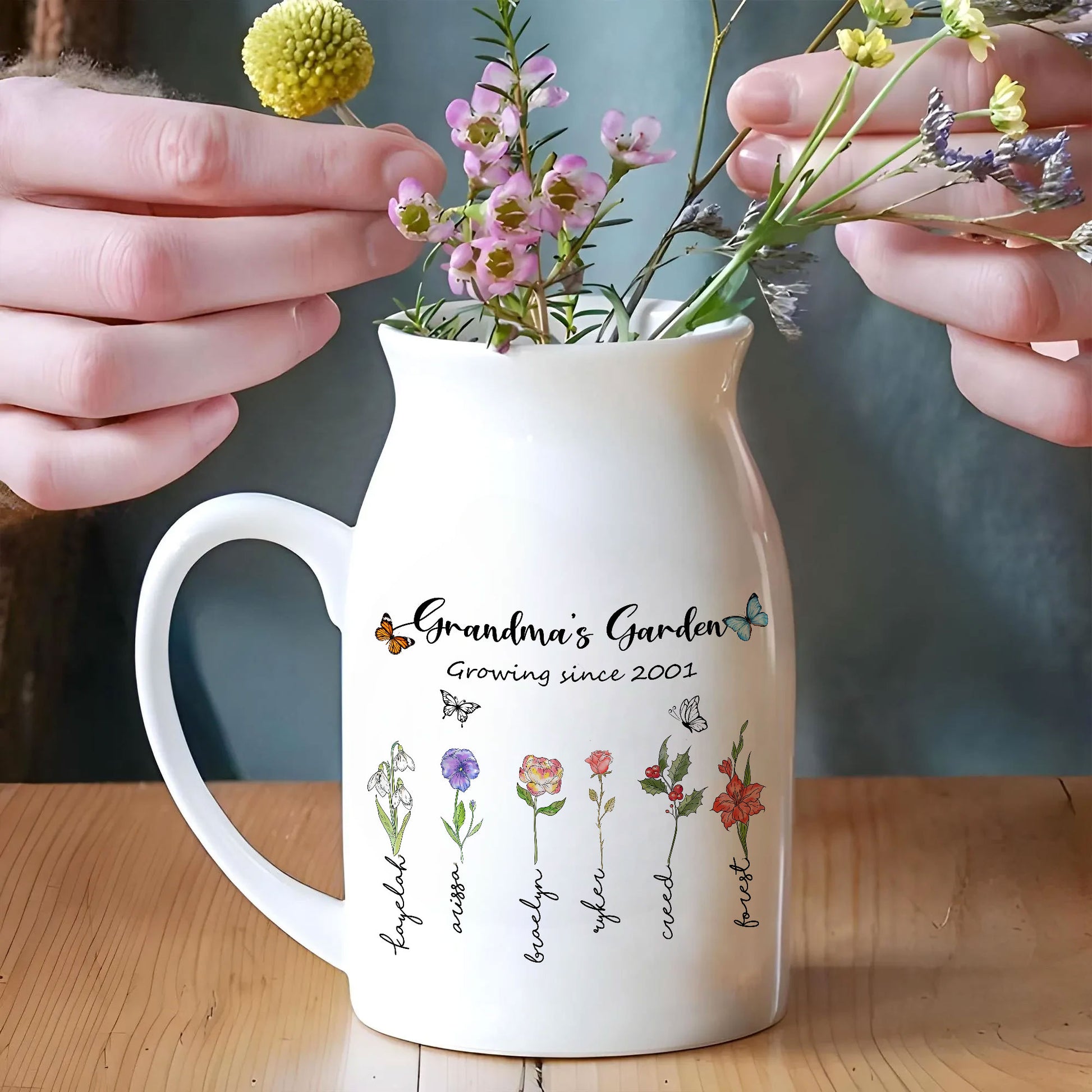 Grandma's Garden Growing Since Custom Year Birth Flower Personalized Ceramic Vase, Custom Besties Gift, Custom Mother's Day Gift