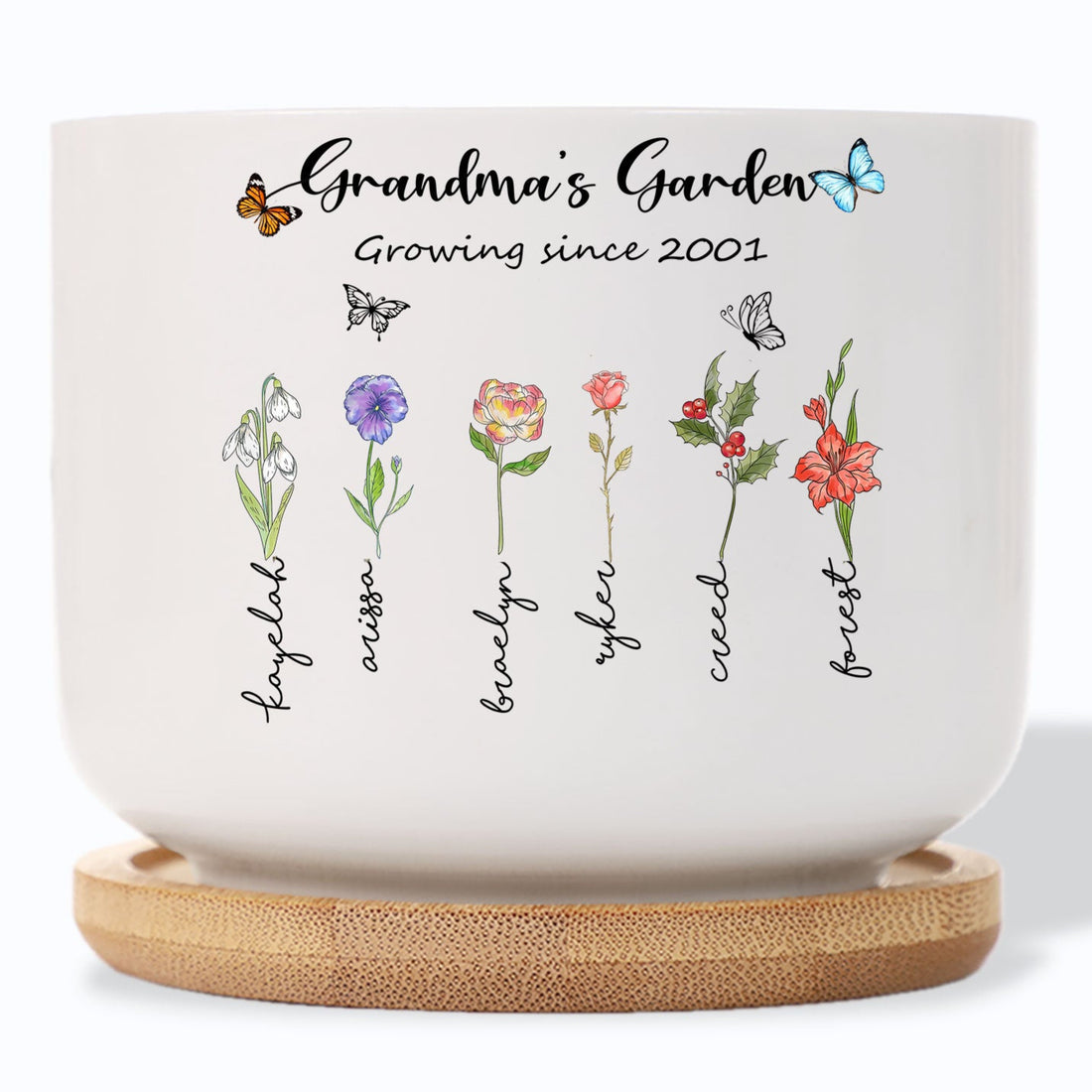 Grandma's Garden Growing since Custom Year Birth Flower Personalized Plant Pot