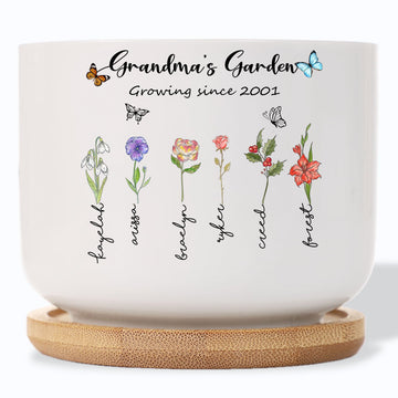 Grandma's Garden Growing since Custom Year Birth Flower Personalized Plant Pot
