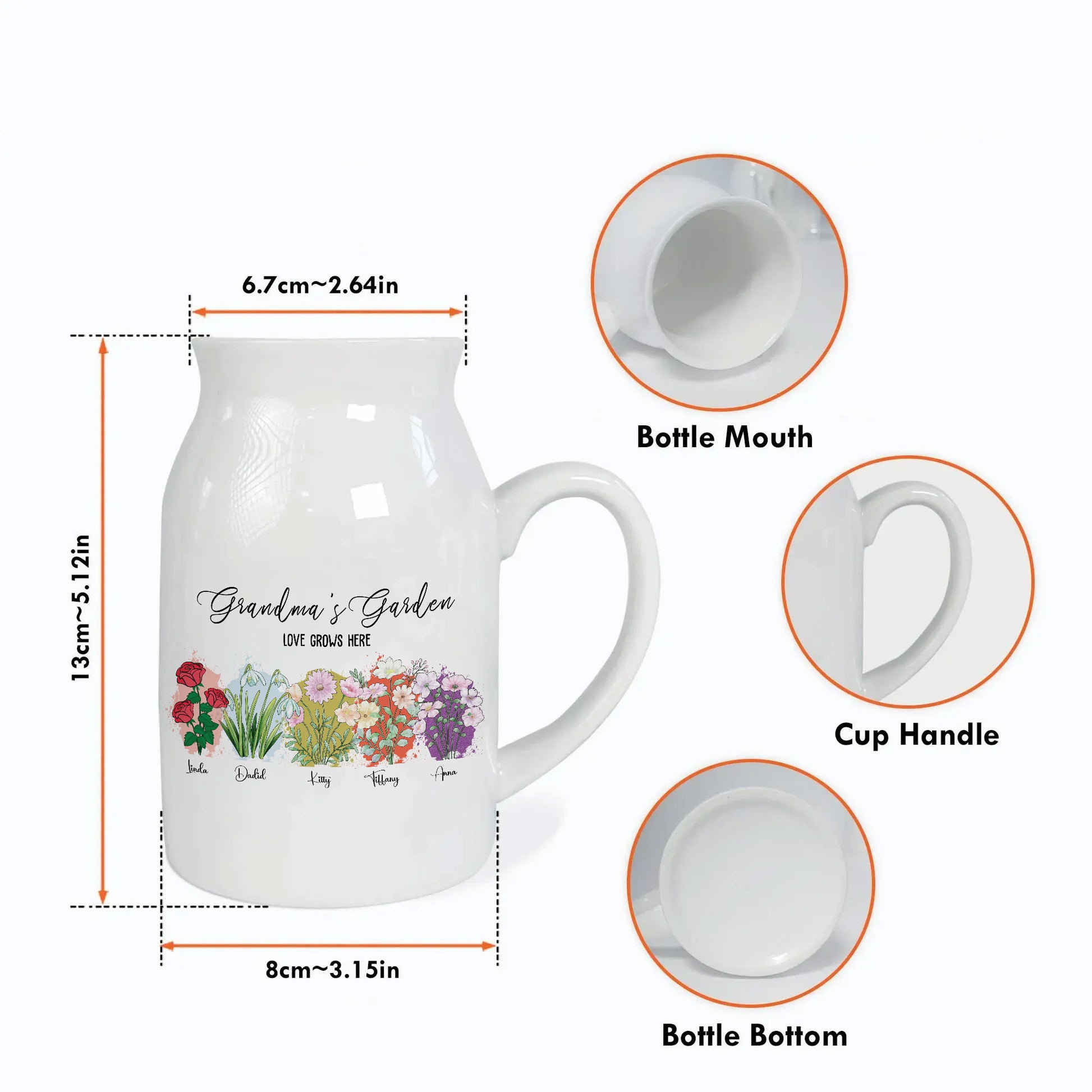 Grandma's Garden Love Grows Here - Birth Month Flower Custom Name Ceramic Vase