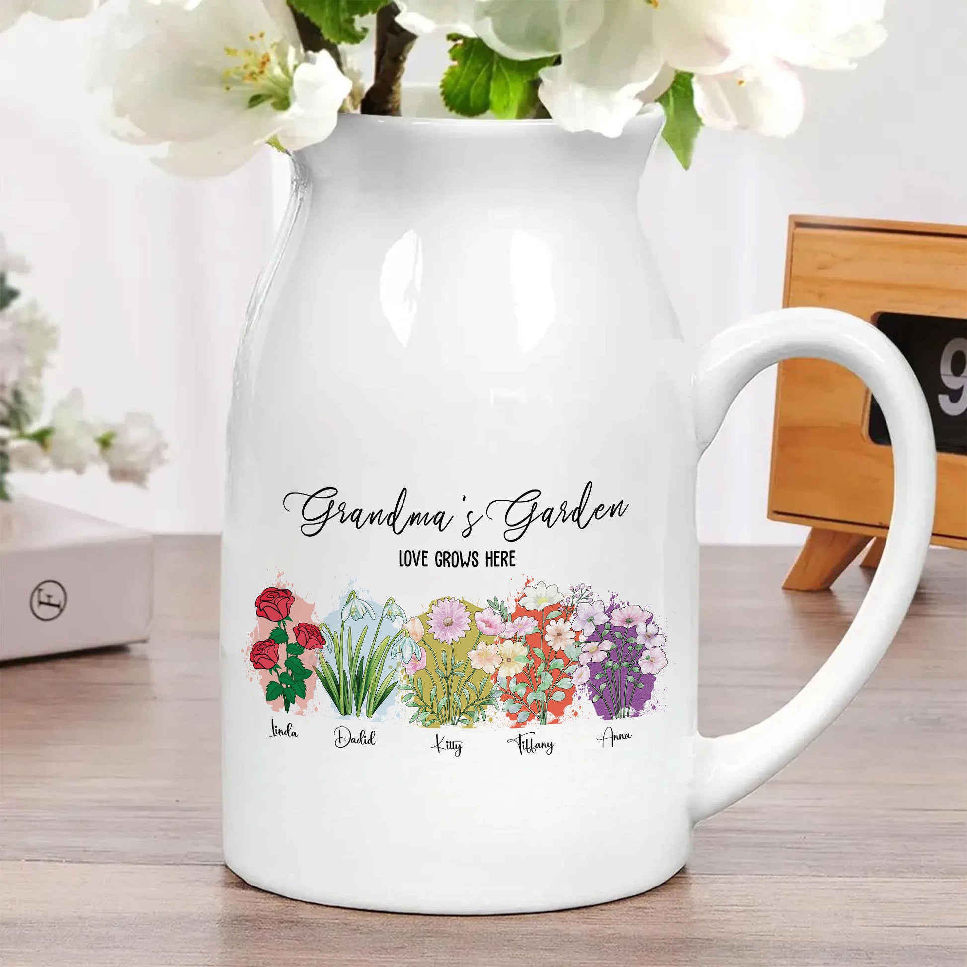 Grandma's Garden Love Grows Here - Birth Month Flower Custom Name Ceramic Vase - LuthCreative