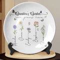 Grandma's Garden Love Grows Here Birth Flower Custom Grandchild's Name Ceramic Plate, Gift For Mom, Gift For Grandma, Mother's Day Gift
