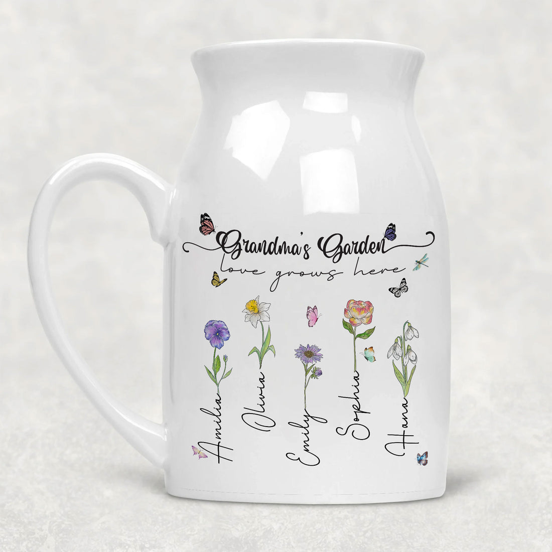 Grandma's Garden Love Grows Here Birth Flower Personalized Ceramic Vase