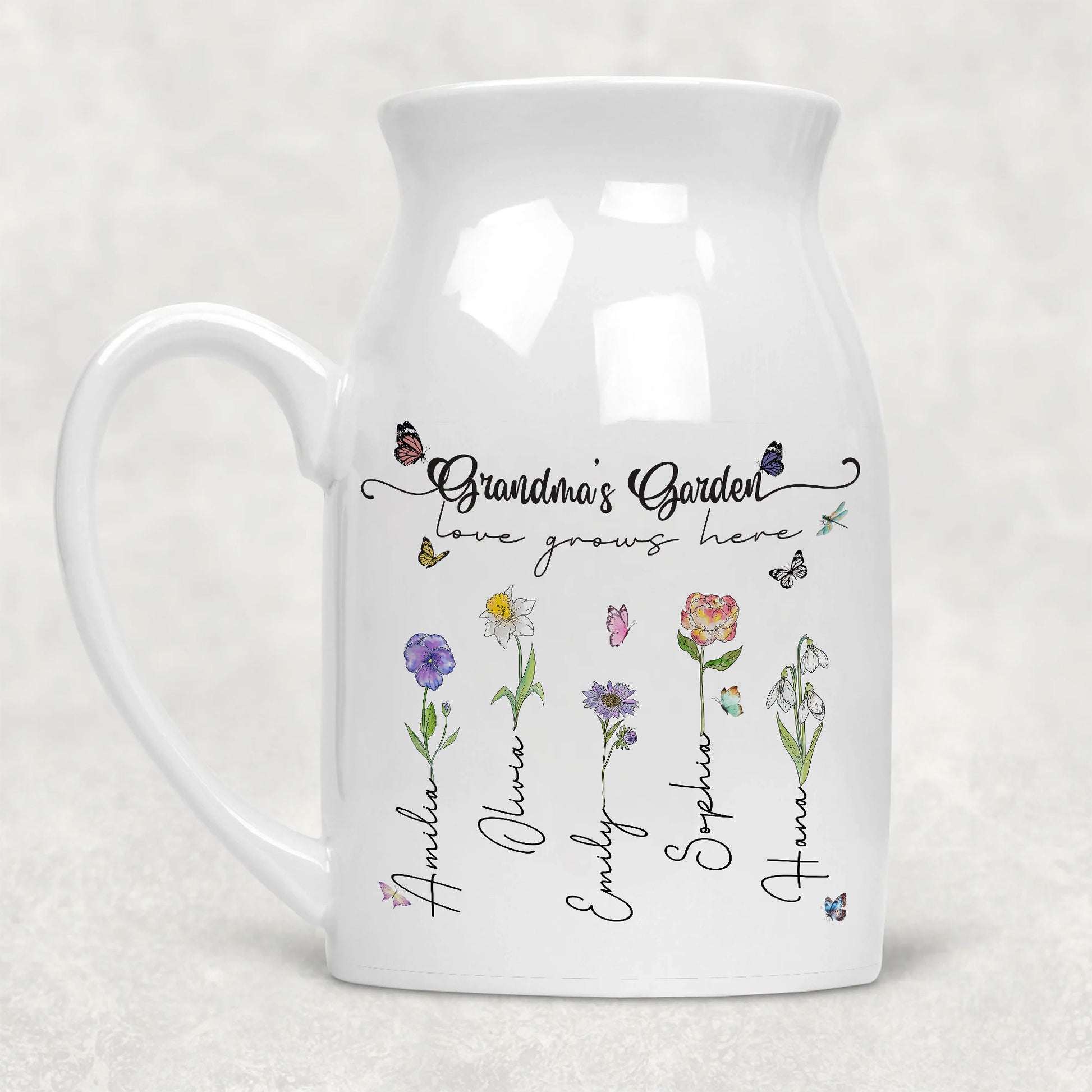 Grandma's Garden Love Grows Here Birth Flower Personalized Ceramic Vase