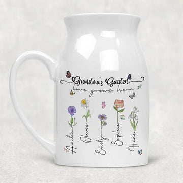 Grandma's Garden Love Grows Here Birth Flower Personalized Ceramic Vase