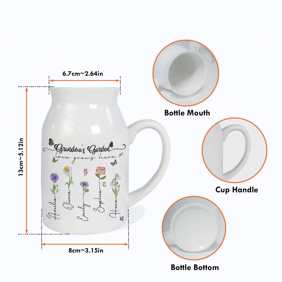 Grandma's Garden Love Grows Here Birth Flower Personalized Ceramic Vase
