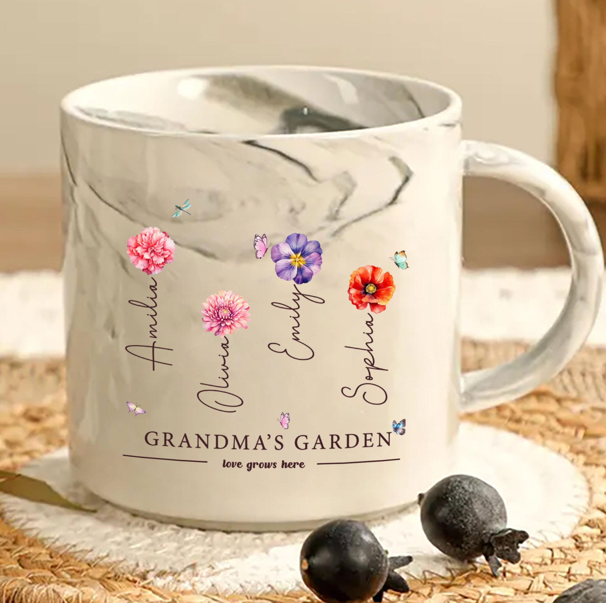 Grandma's Garden Mug with Grandchild's Name and Birth Flower

