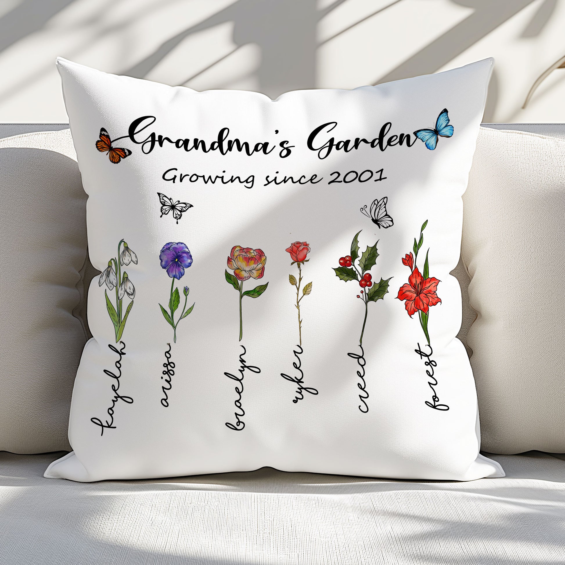 Grandma's Garden Pillow For Mother's Day Personalized With Grandchild's Name

