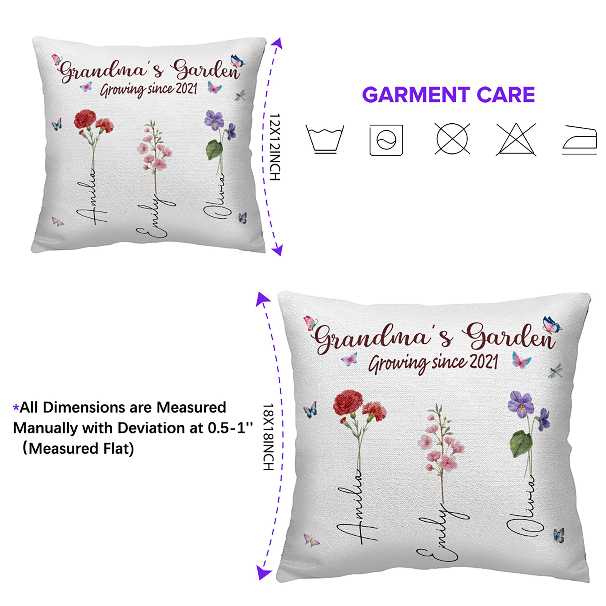 Grandma's Garden Pillow for Grandma from Grandson Personalized with Birth Flower