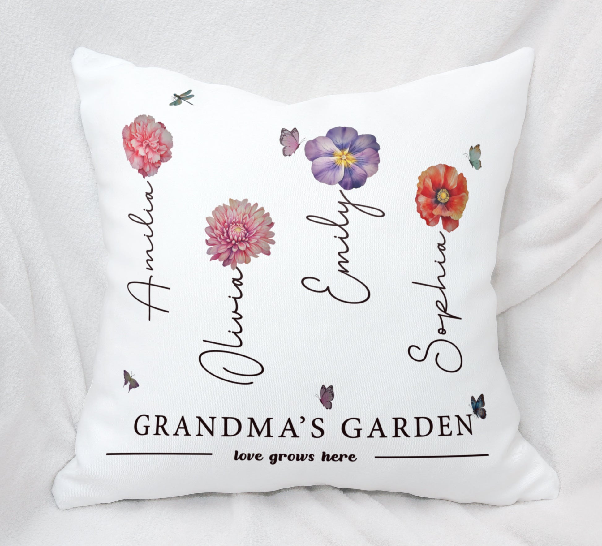 Grandma's Garden pillow with Grandchild's Name andBirth Flower - Mother's Day gift