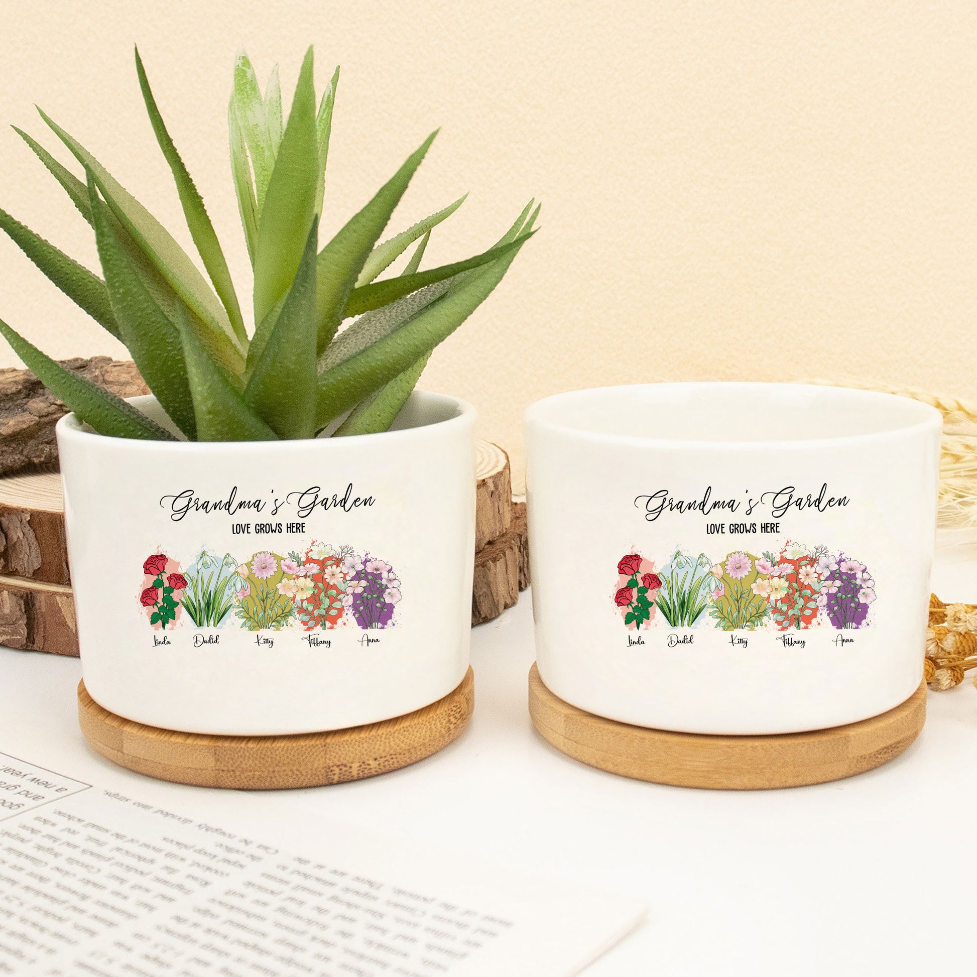 Grandma’s Heart, Always Blooming: Love Grows Here – Birth Month Flower Custom Name Ceramic Plant Pot