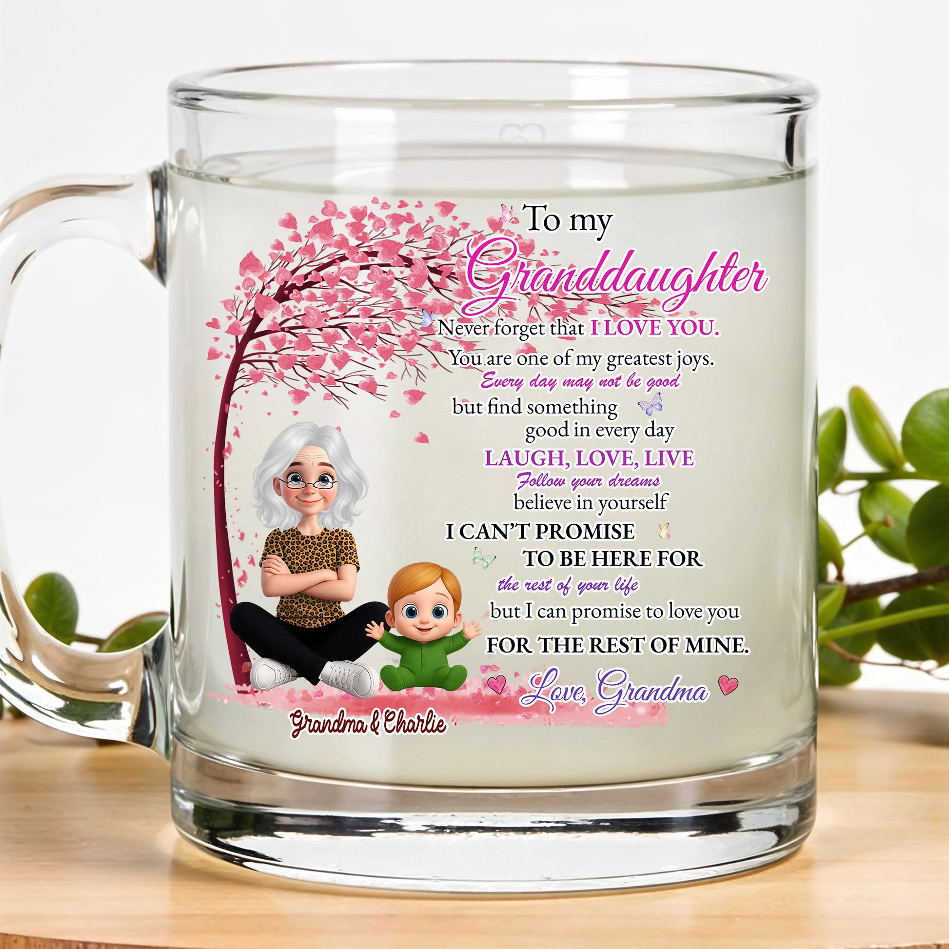 Grandma to Granddaughter Glass Mug – Heartfelt Gift for Her with Motivational Quote for Special Occasions or Everyday Use
