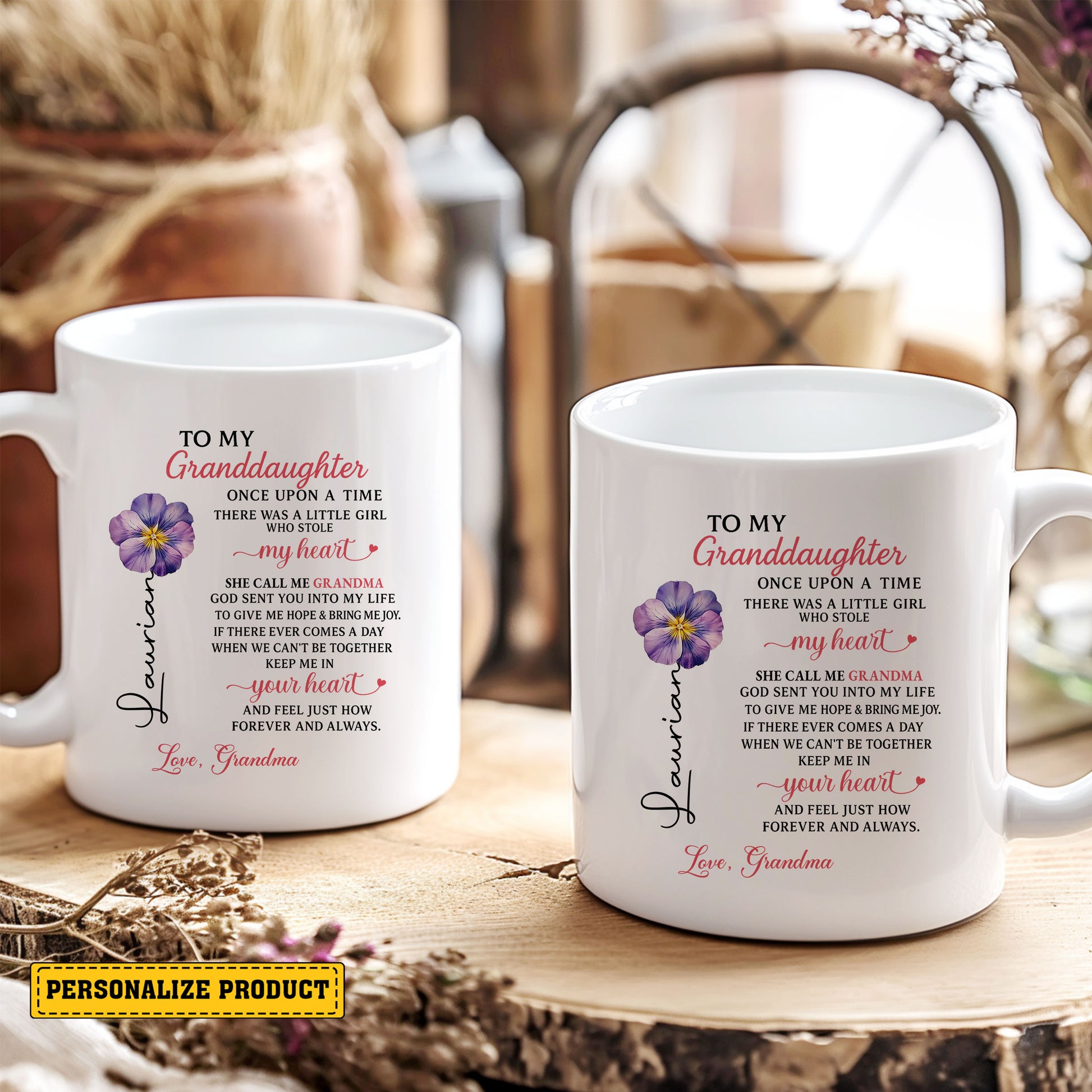 Grandmother to Granddaughter Gift – To My Granddaughter Mug with Inspirational Love Letter and Name Personalization