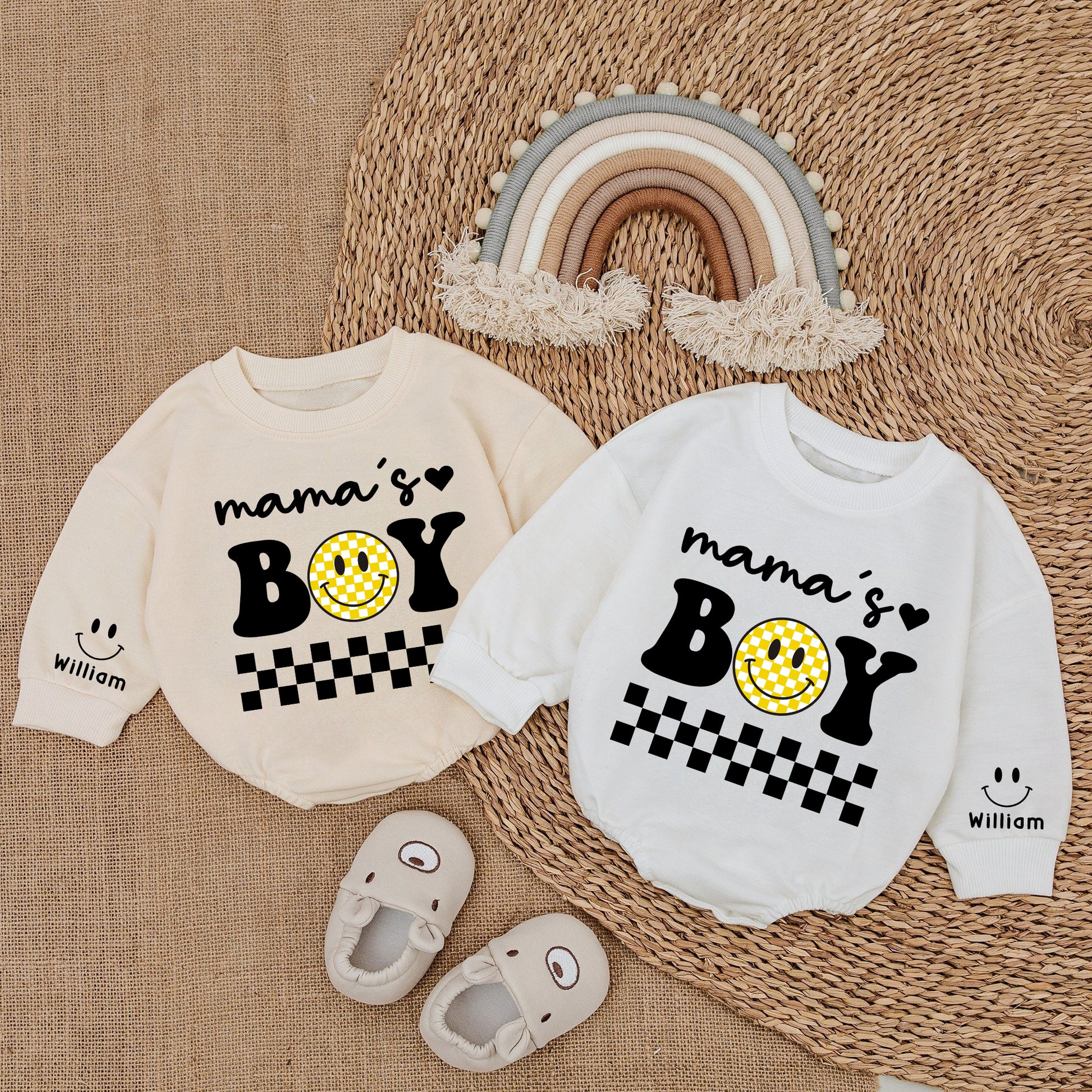 2 Sides Bodysuit Romper Long Sleeve Mama's Boy Personalized Custom Babysuit - Gift For Baby And Mom - LuthCreative