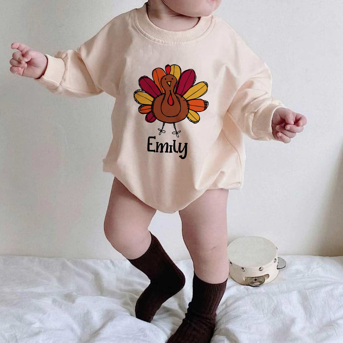 Thanksgiving Turkey Personalized Baby Romper - Short/Long Sleeve (0-2Y) - LuthCreative