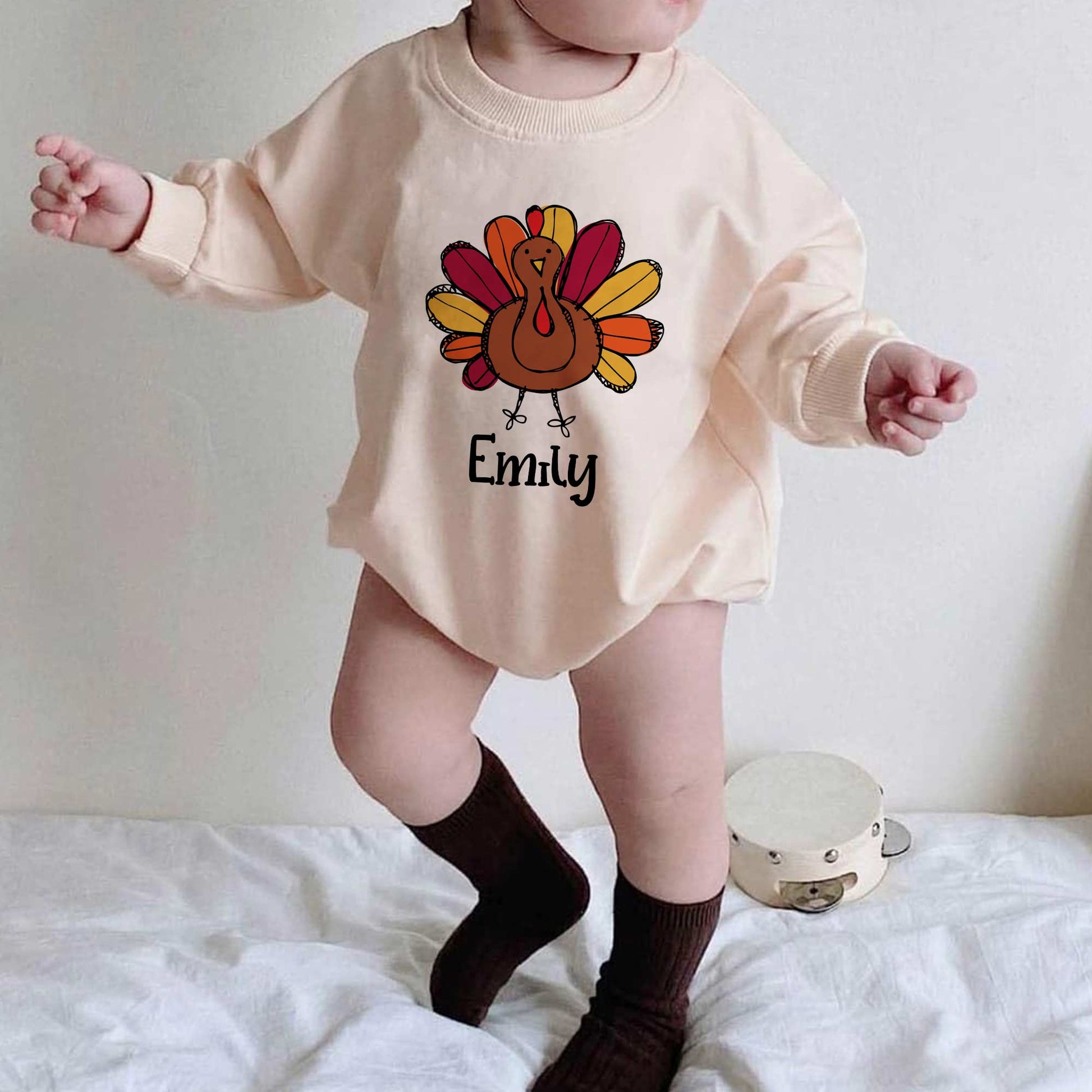 Thanksgiving Turkey Personalized Baby Romper - Short/Long Sleeve (0-2Y) - LuthCreative