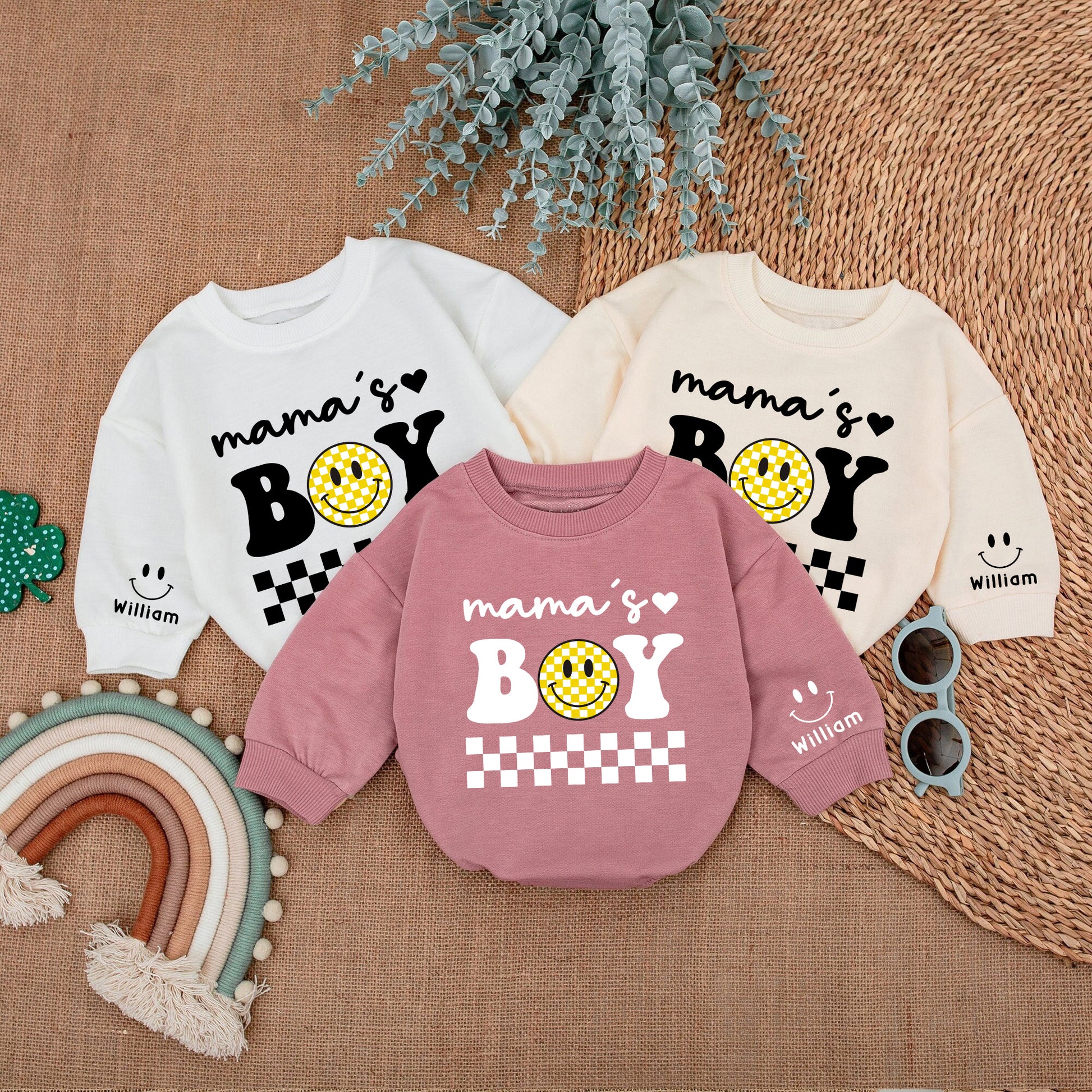 2 Sides Bodysuit Romper Long Sleeve Mama's Boy Personalized Custom Babysuit - Gift For Baby And Mom - LuthCreative