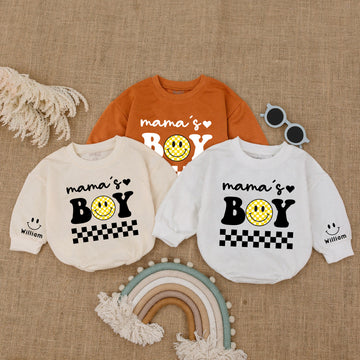 2 Sides Bodysuit Romper Long Sleeve Mama's Boy Personalized Custom Babysuit - Gift For Baby And Mom - LuthCreative