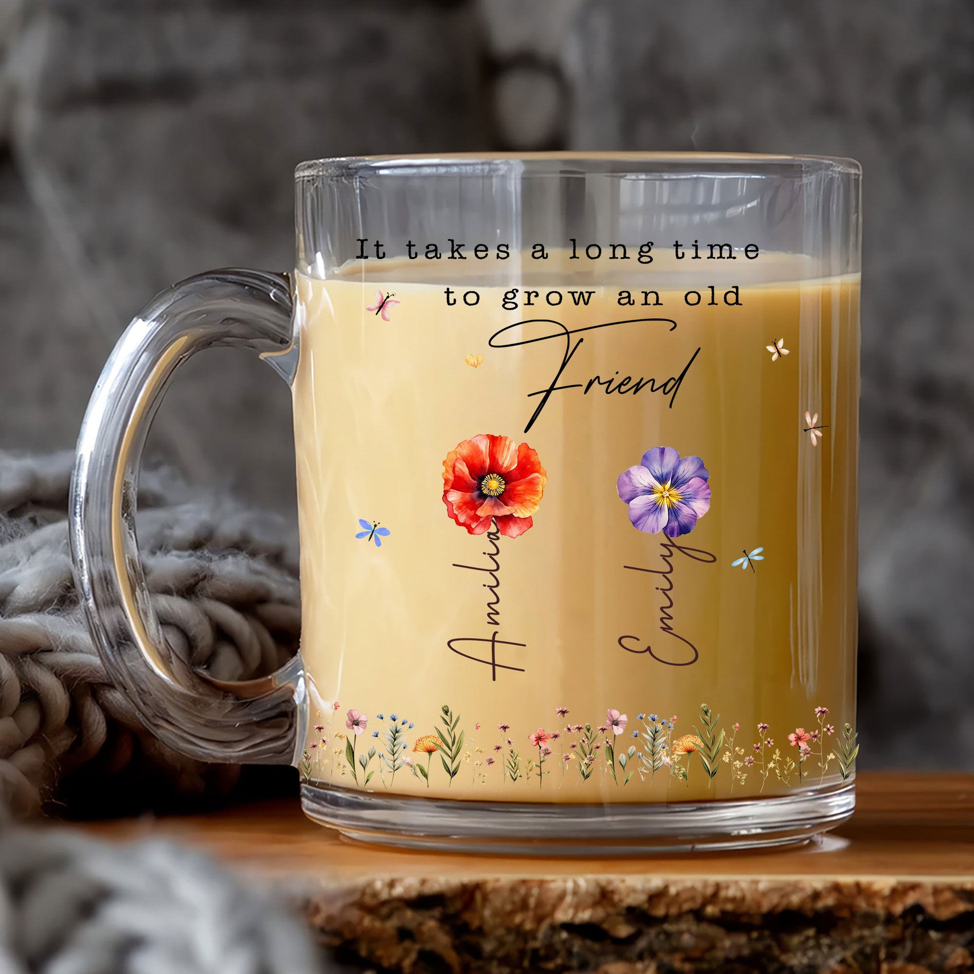 "Grow an Old Friend": Personalized Friendship Mug with Birth Flowers
