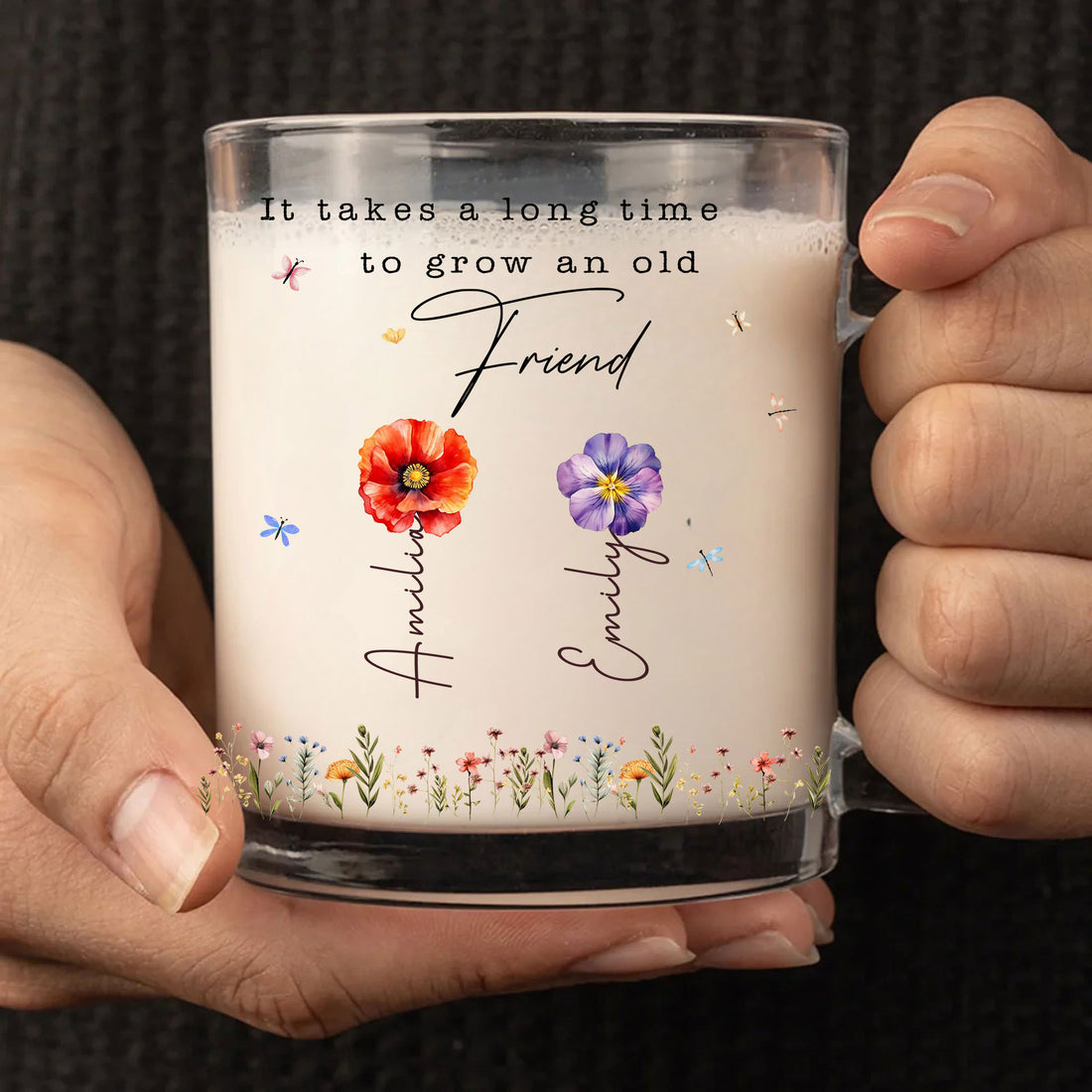Personalized Friend Mug - Custom Floral Gift for Best Friend - It Takes A Long Time To Grow An Old