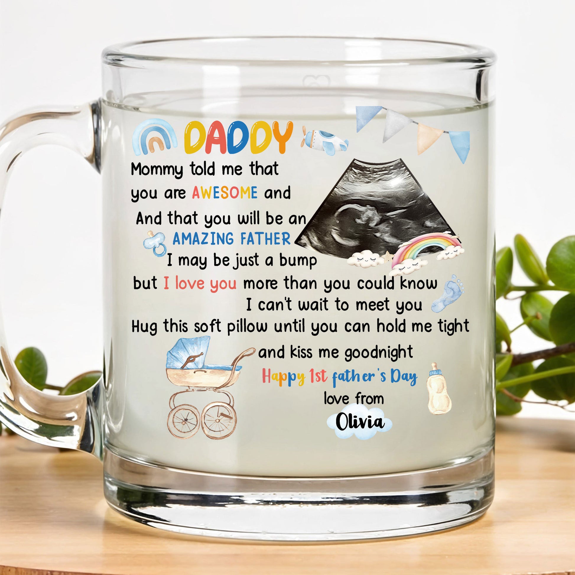 Happy 1st Father’s Day Mug from Baby Bump – Custom Gift with Sonogram and Name – Perfect for First-Time Dads Everywhere
