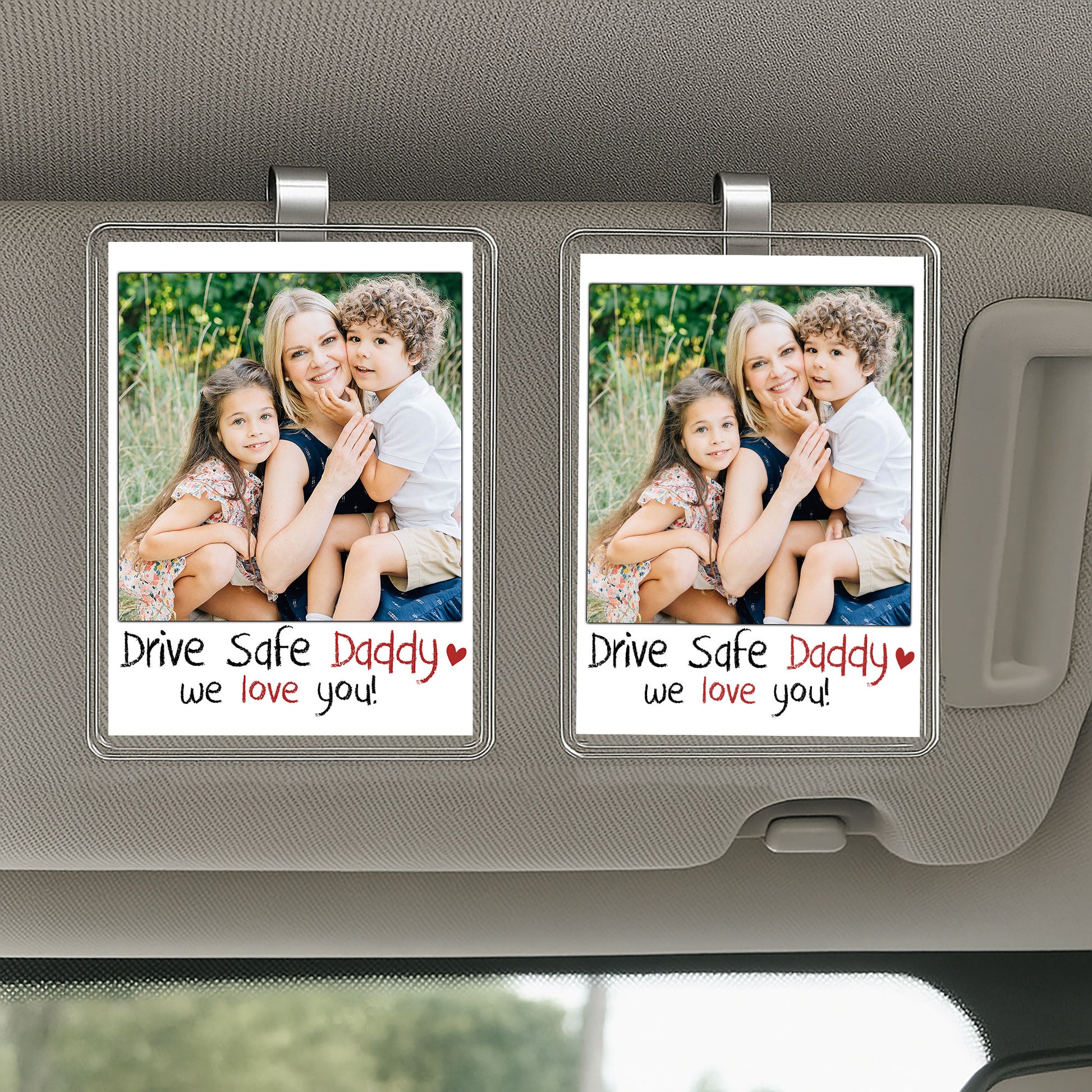 Happy Father’s Day 2025 Personalized Visor Photo Clip – Drive Safe Daddy Custom Acrylic Car Accessory Gift from Wife and Kids

