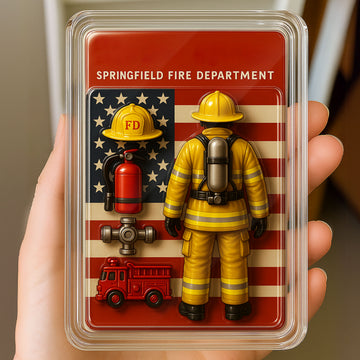 Happy Father’s Day Firefighter Desk Plaque – Personalized 3D Acrylic Display for Dad – Fire Gear and Truck Design

