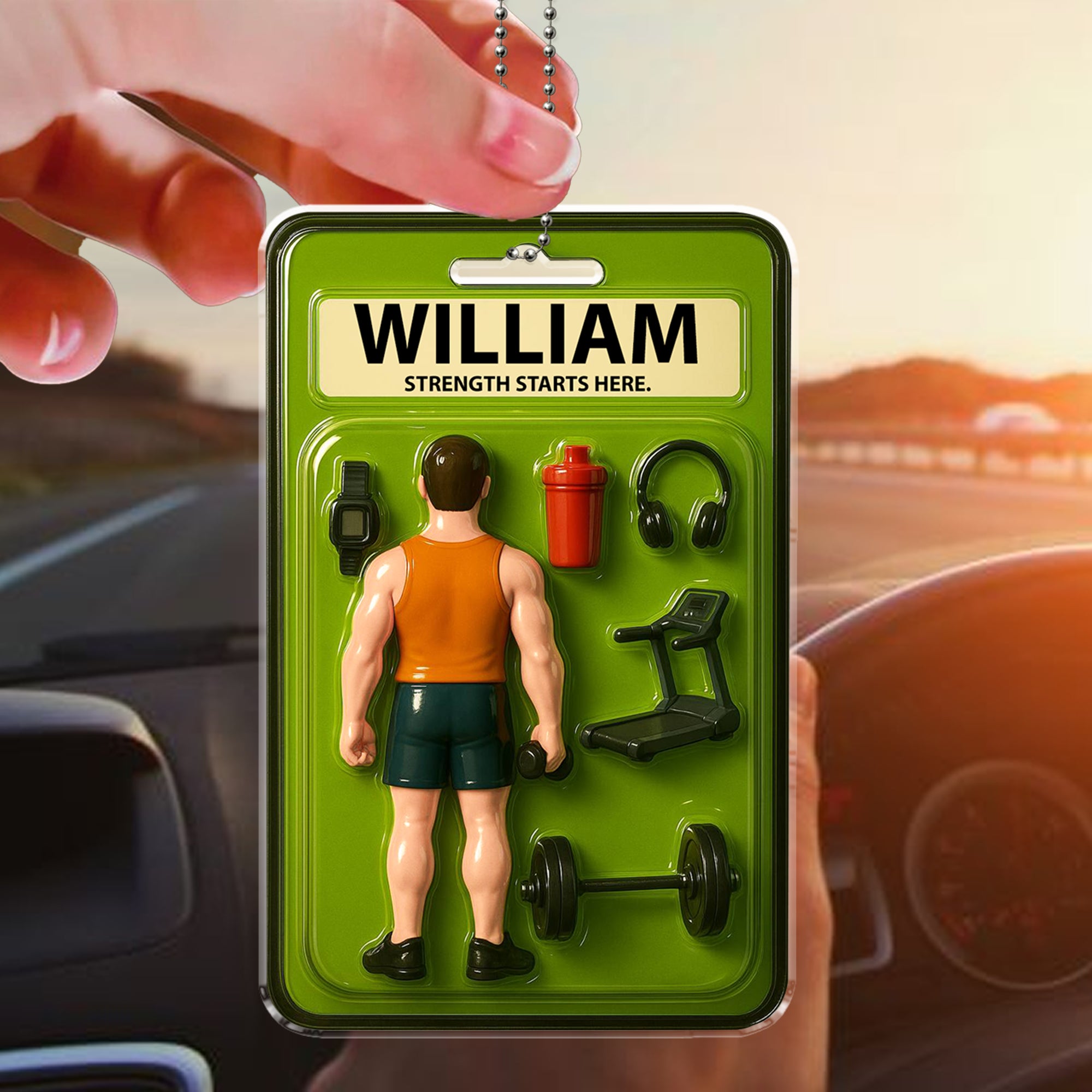 Happy Father’s Day Fitness Gift – Custom Acrylic Car Ornament for Gym Dads – Personalized with Name for Workout Enthusiasts

