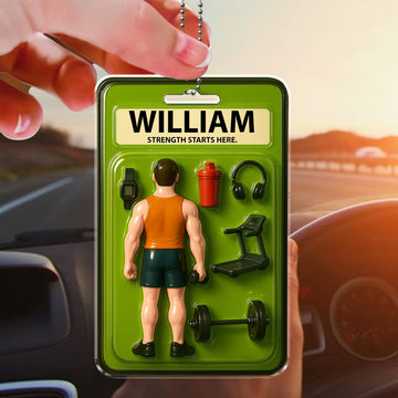 Happy Father’s Day Fitness Gift – Custom Acrylic Car Ornament for Gym Dads – Personalized with Name for Workout Enthusiasts

