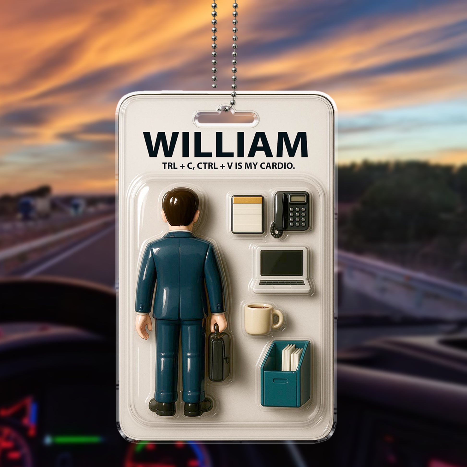 Happy Father’s Day Gift for Office Worker Dad – Personalized Acrylic Car Mirror Ornament for Dads in Corporate or Desk Jobs

