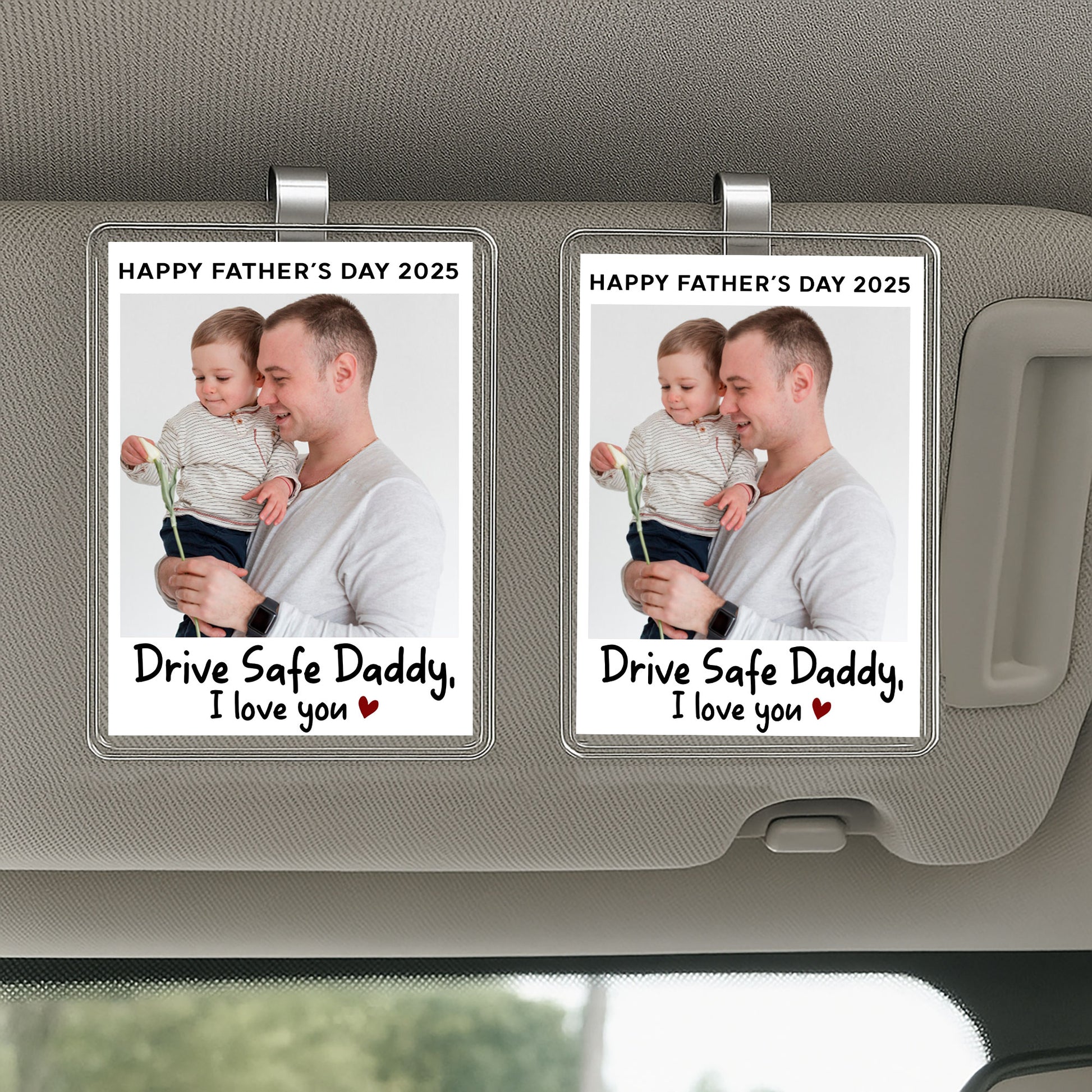 Happy Father’s Day Personalized Acrylic Car Visor Clip – Custom Photo Gift for Dad – “Drive Safe Daddy” Reminder for Dads on the Road


