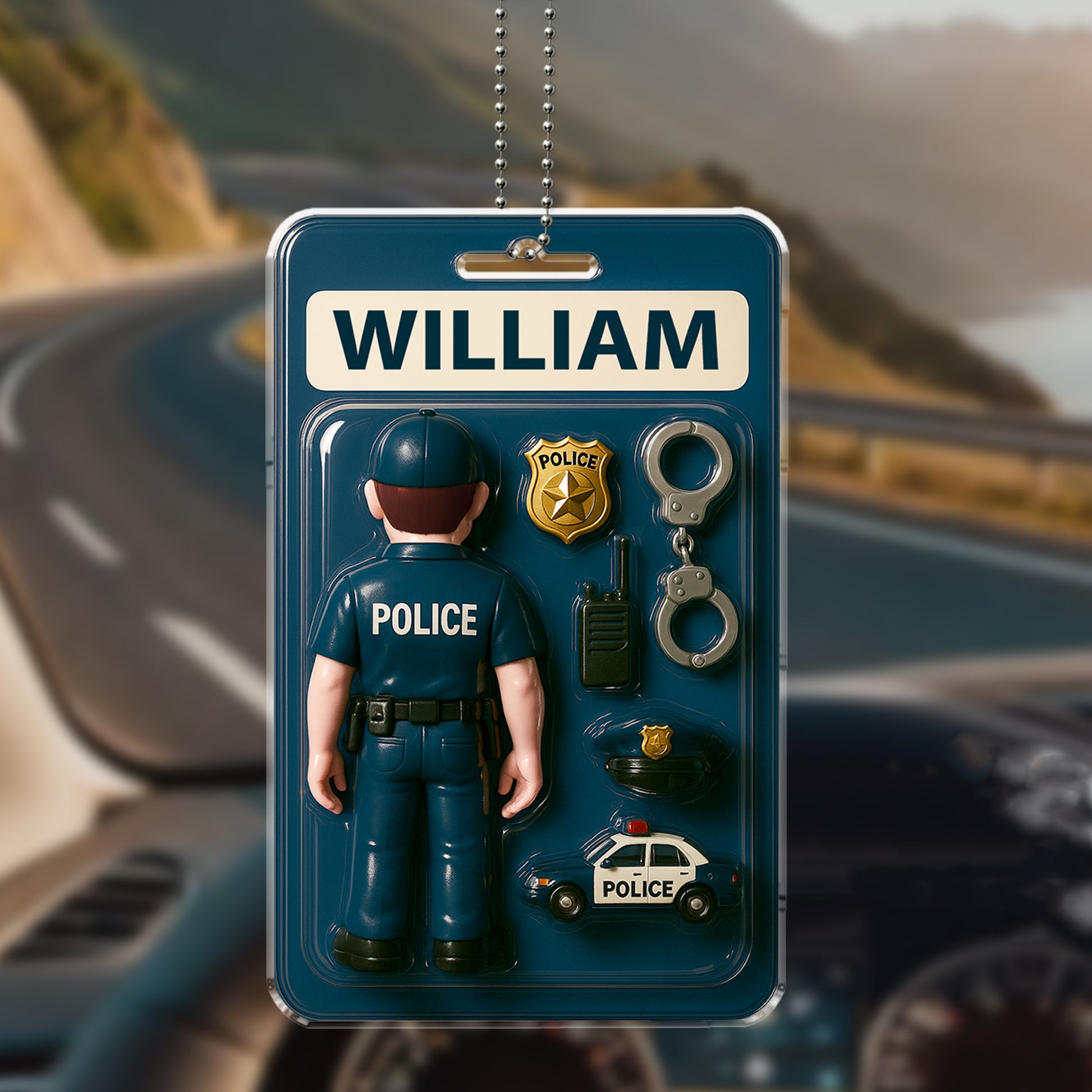 Happy Father’s Day Personalized Police Ornament – Acrylic Car Accessory for Law Enforcement Dads – Custom Name Gift for Dad

