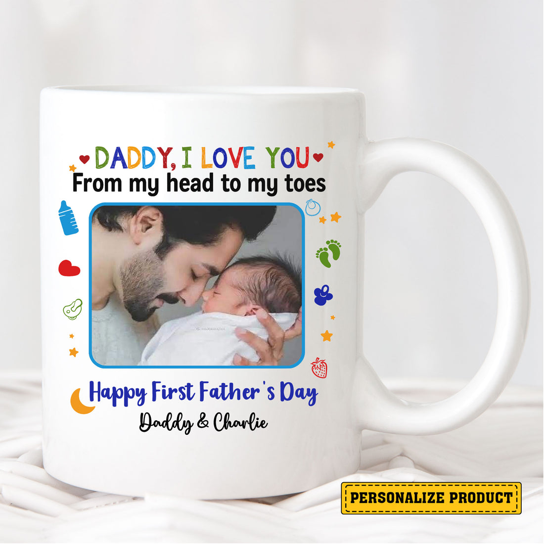 Personalized Ceramic Mug Gift for First-Time Dad – Custom Happy First Father’s Day Keepsake from Baby with Photo and Name – Cute New Dad Life Coffee Cup