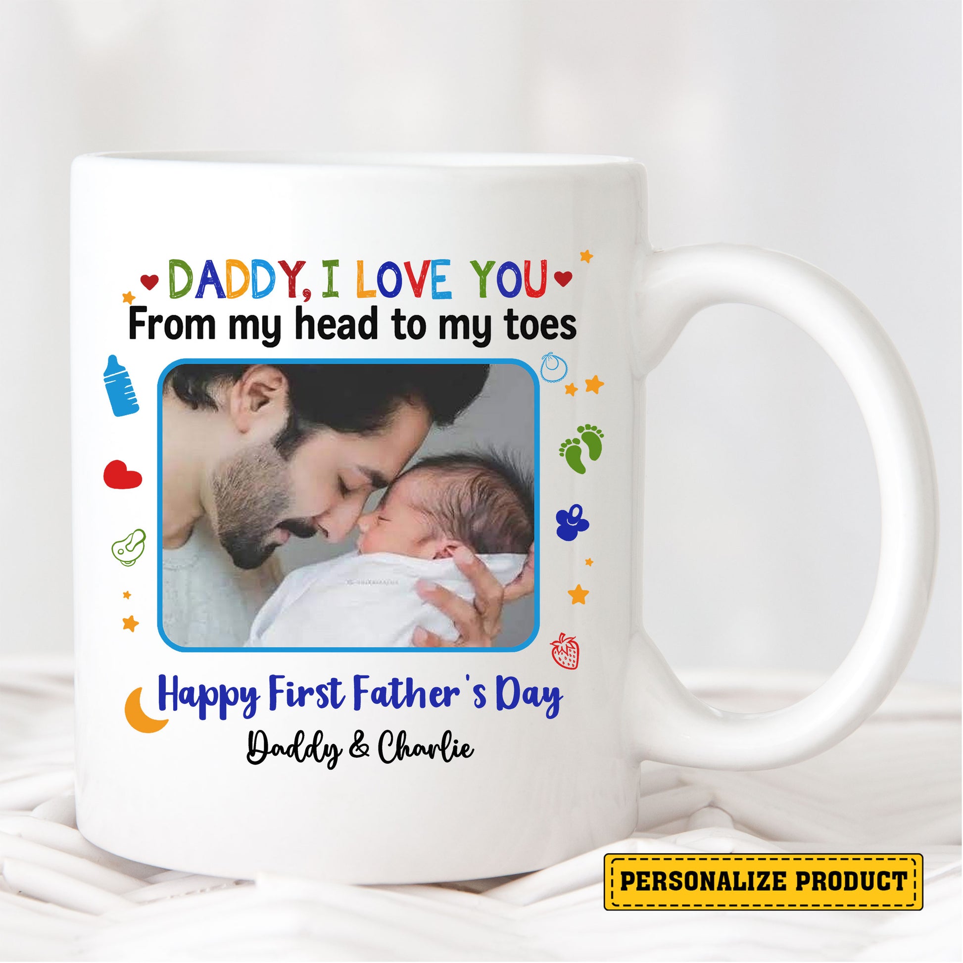 Happy First Father’s Day Gift from Baby – Custom Photo and Name Ceramic Mug for New Dads – Sentimental Keepsake for Celebrating Dad Life Moments